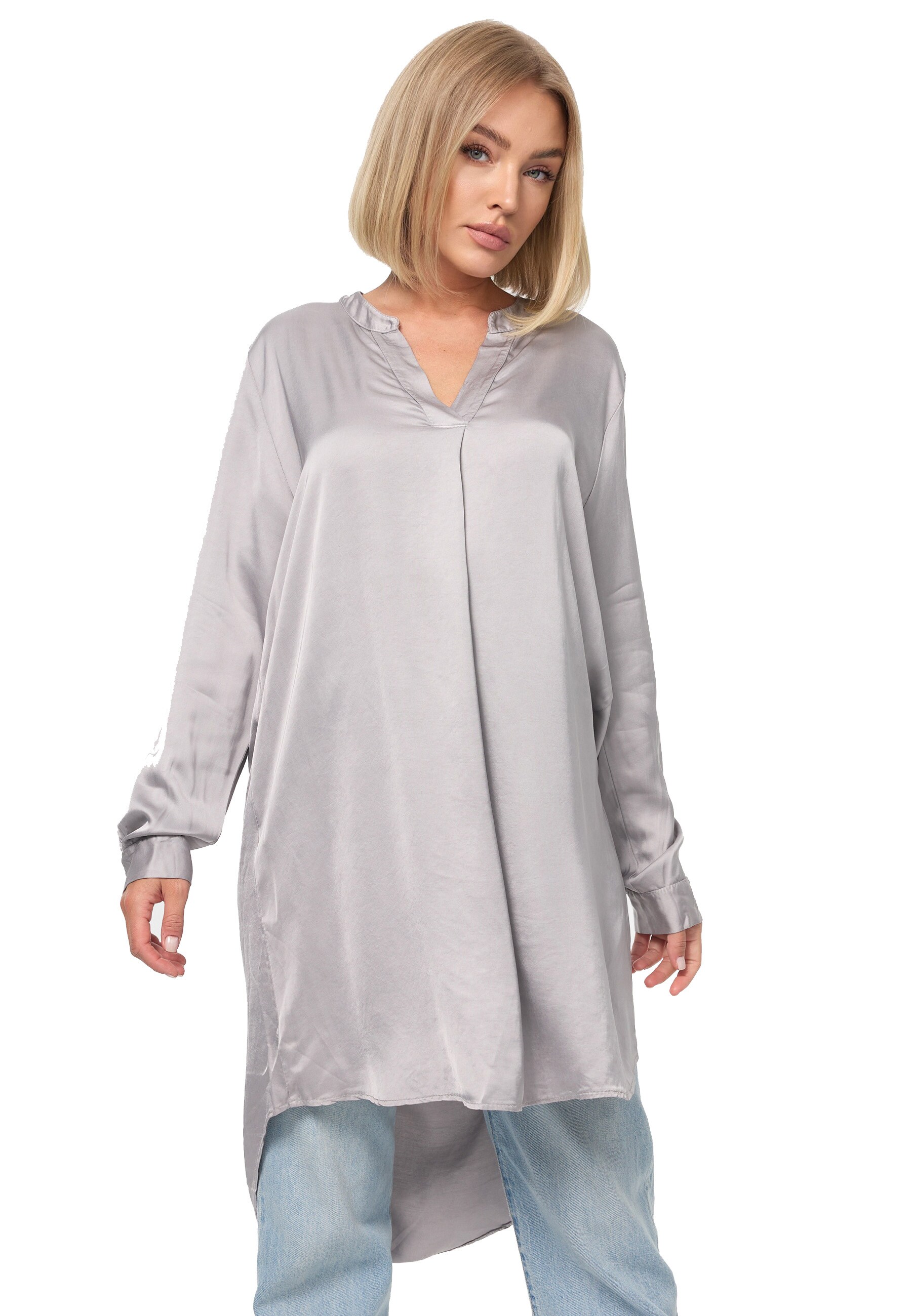 PM SELECTED Damen Elegante Satin Light Oversize Business Long Bluse in Einheitsgr&ouml;&szlig;e PM07 - Bild 1