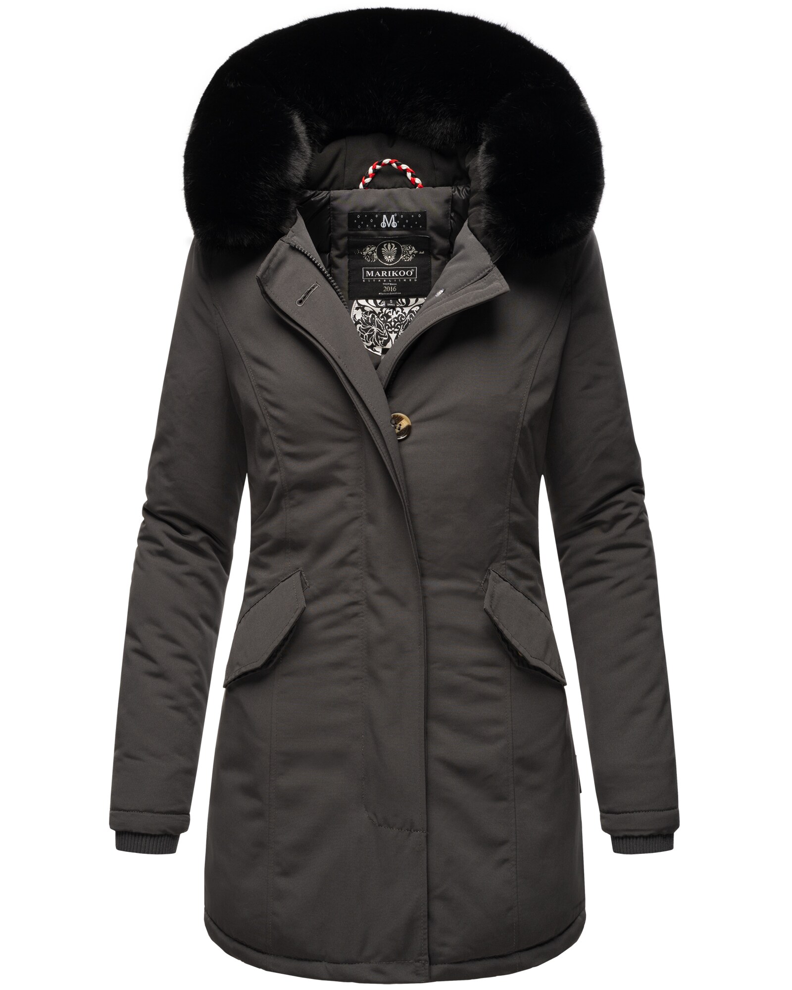 MARIKOO Damen edler Wintermantel Parka mit Kunstfellkapuze Karmaa - Bild 1