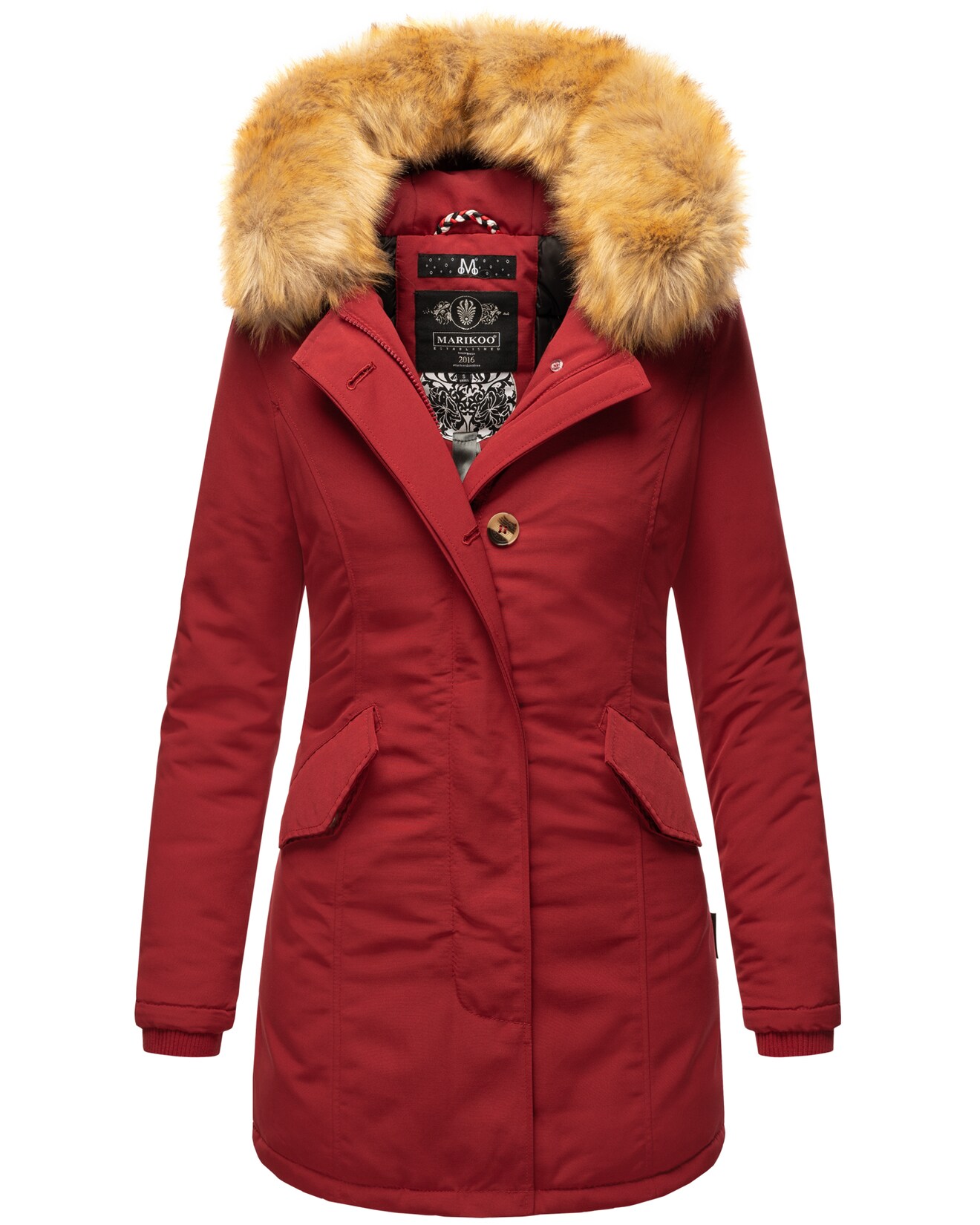 MARIKOO Damen edler Wintermantel Parka mit Kunstfellkapuze Karmaa | 04059072815612