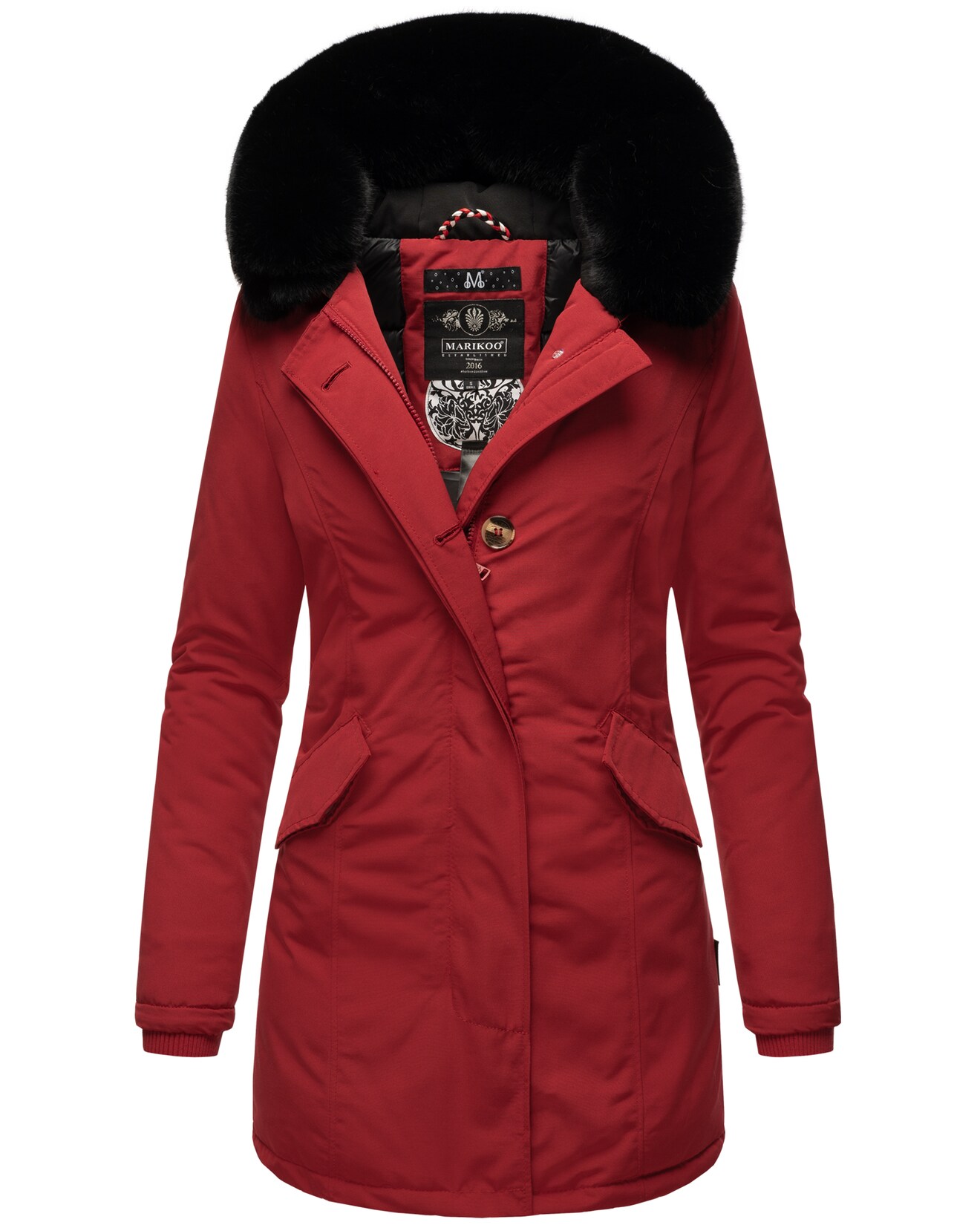 MARIKOO Damen edler Wintermantel Parka mit Kunstfellkapuze Karmaa