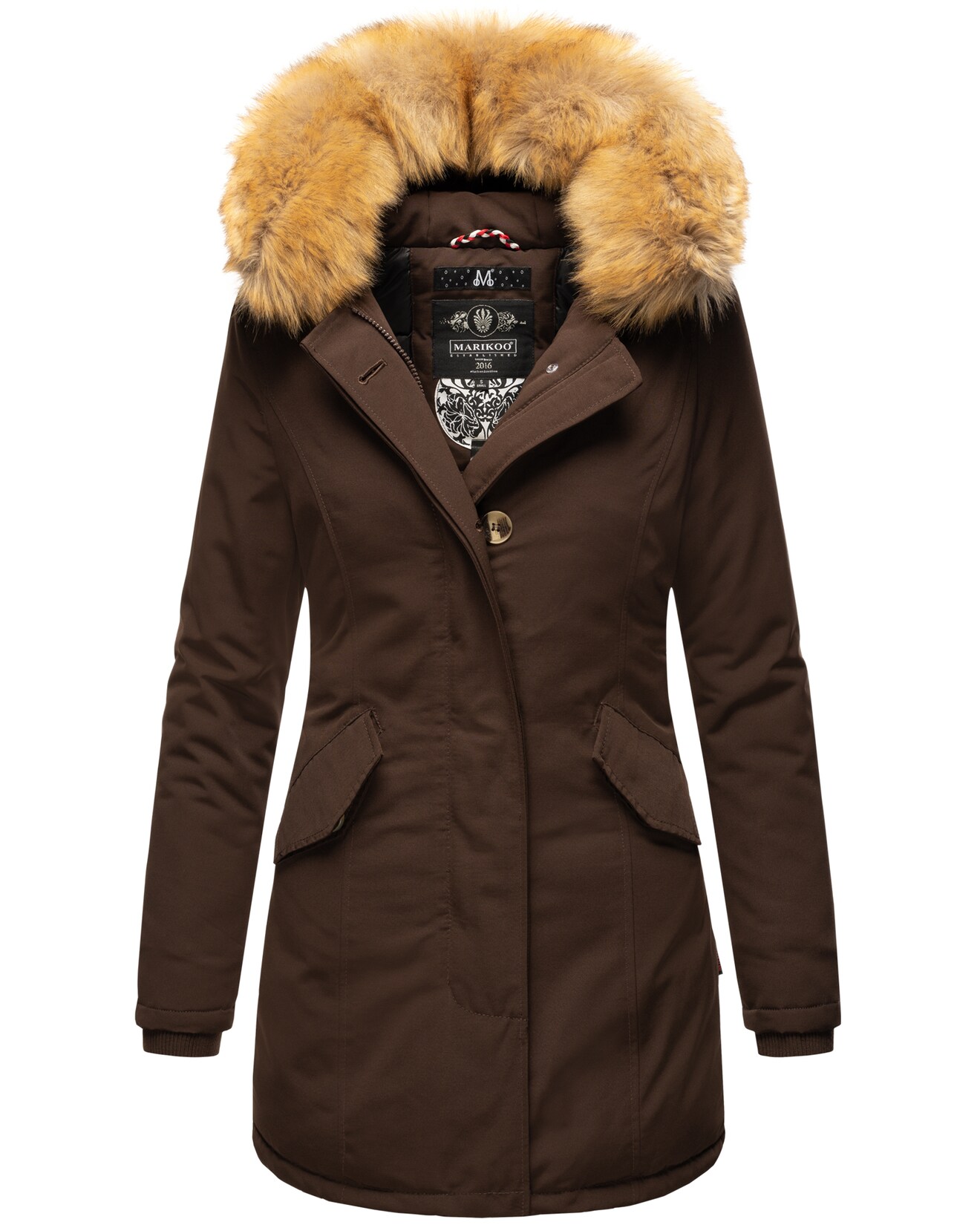 MARIKOO Damen edler Wintermantel Parka mit Kunstfellkapuze Karmaa