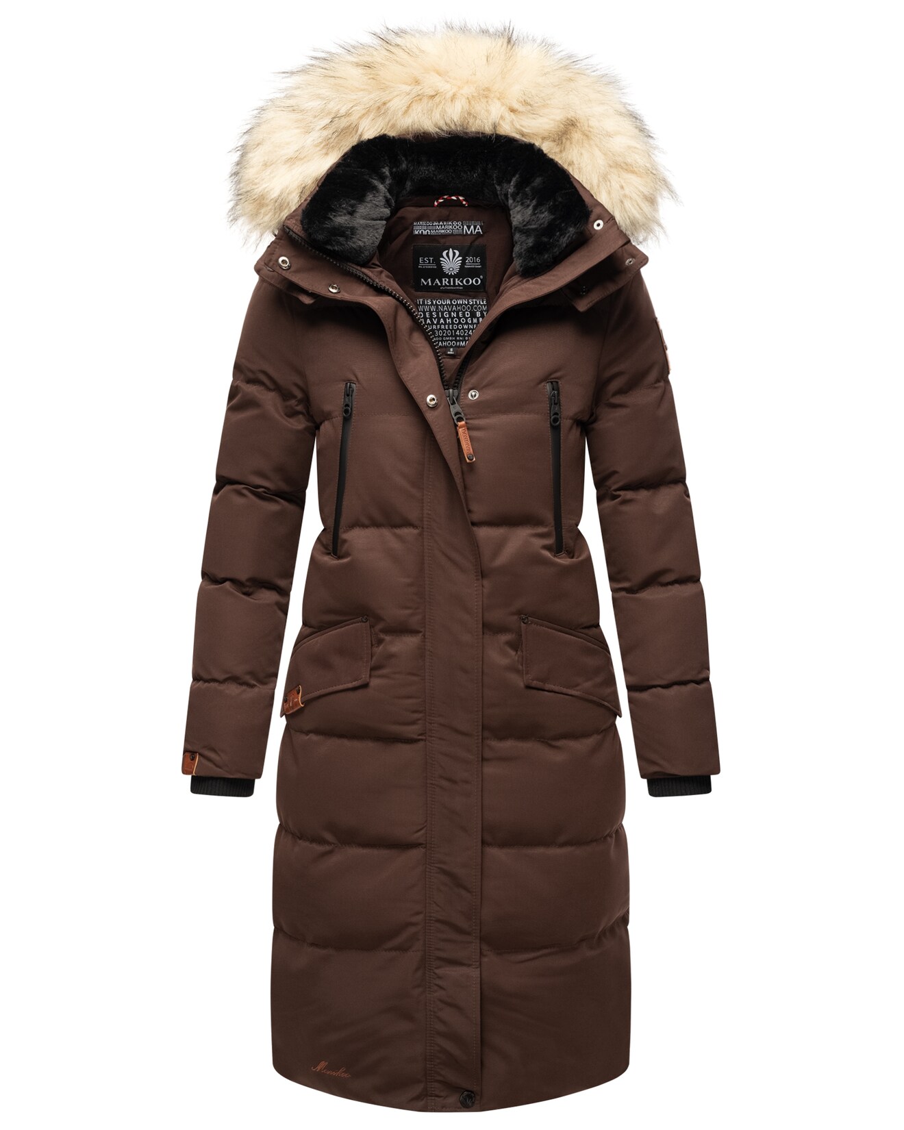 MARIKOO Damen langer Winterjacke Stepp Parka mit abnehmbarer Kapuze Schneesternchen