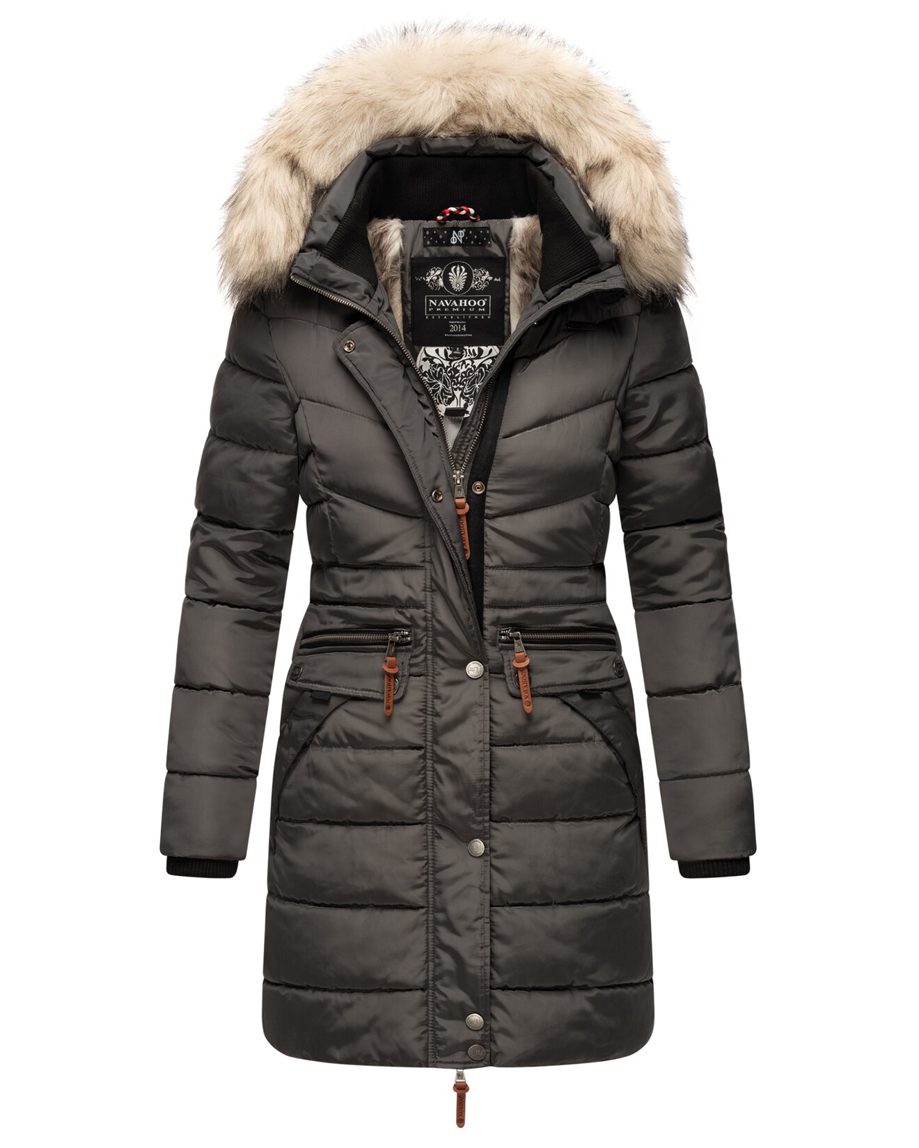 NAVAHOO Damen Stylischer Steppmantel Winter Parka mit edlem Fellimitat Paula