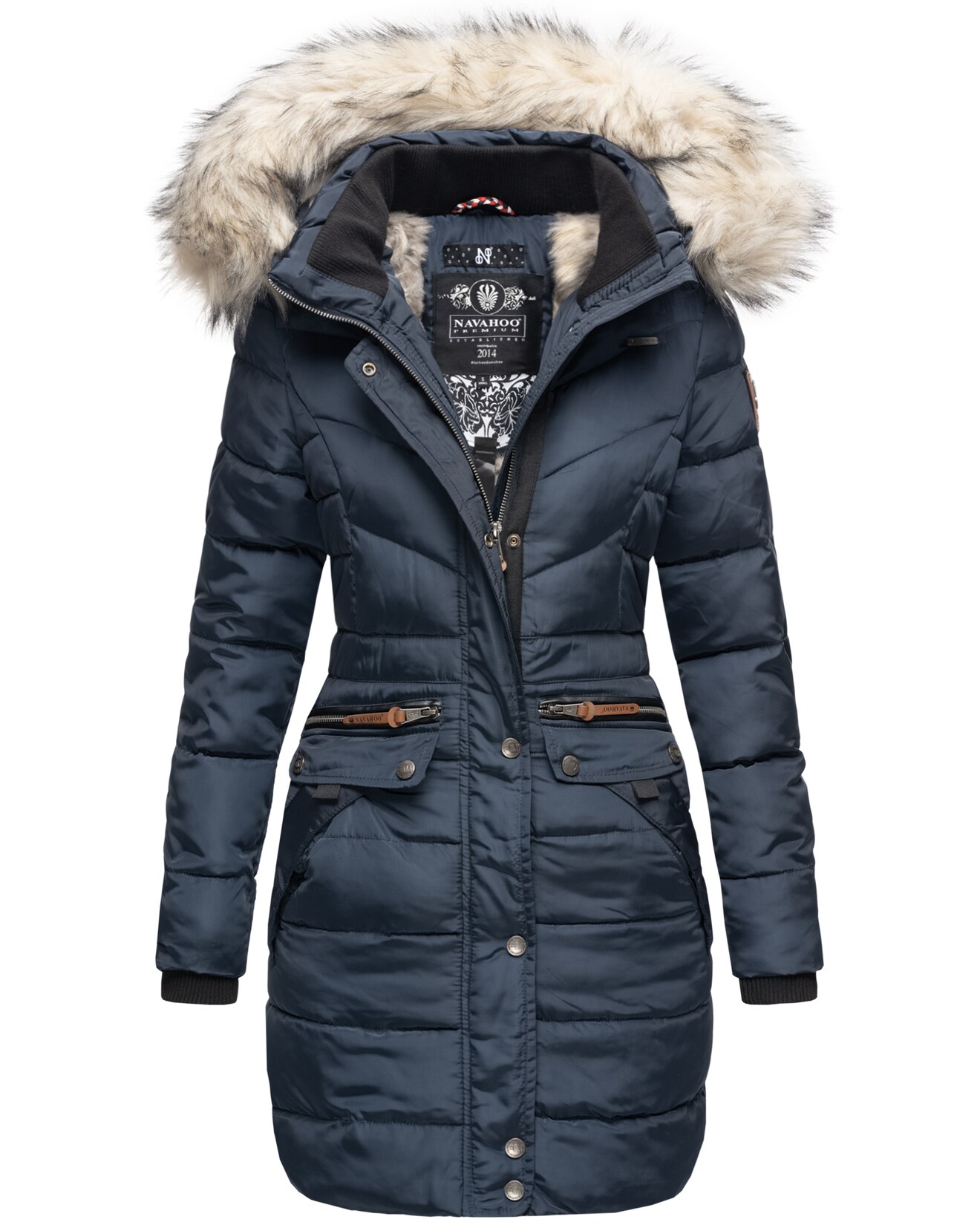 NAVAHOO Damen Stylischer Steppmantel Winter Parka mit edlem Fellimitat Paula