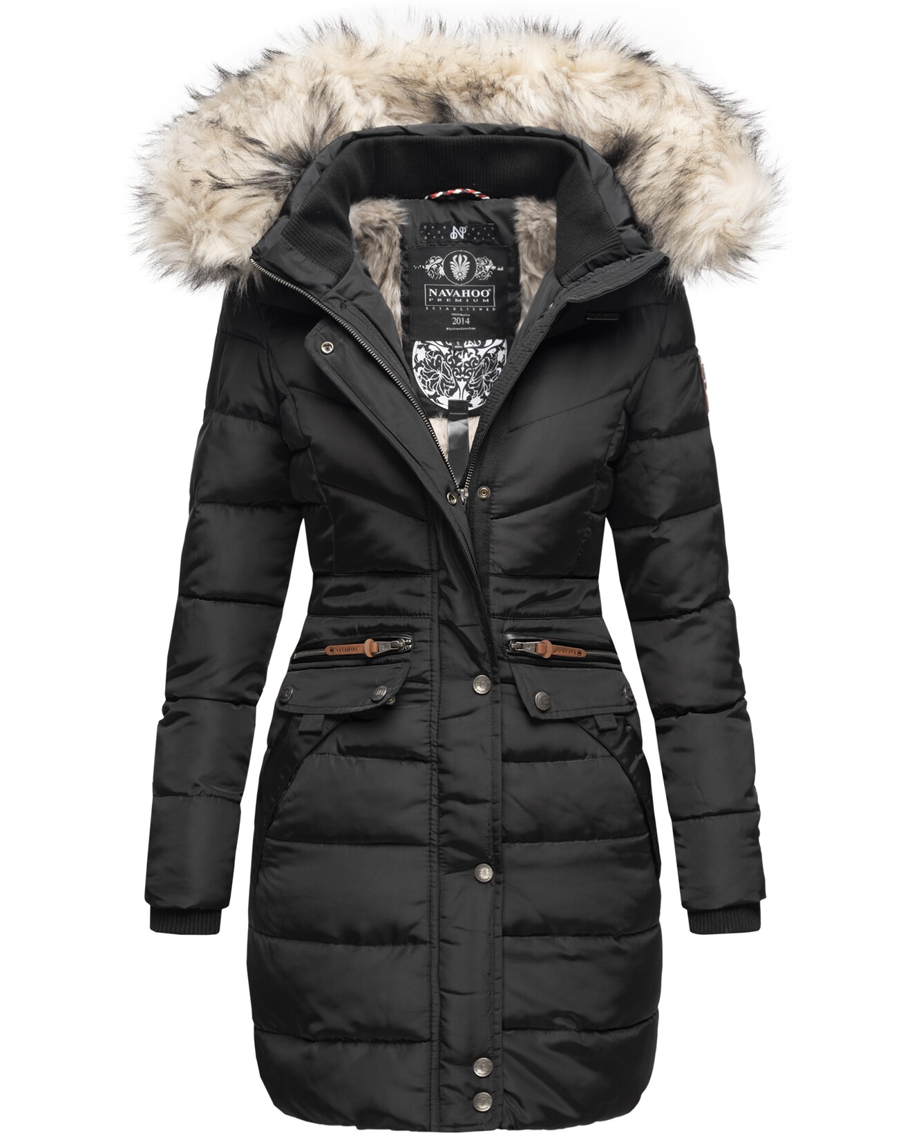 NAVAHOO Damen Stylischer Steppmantel Winter Parka mit edlem Fellimitat Paula