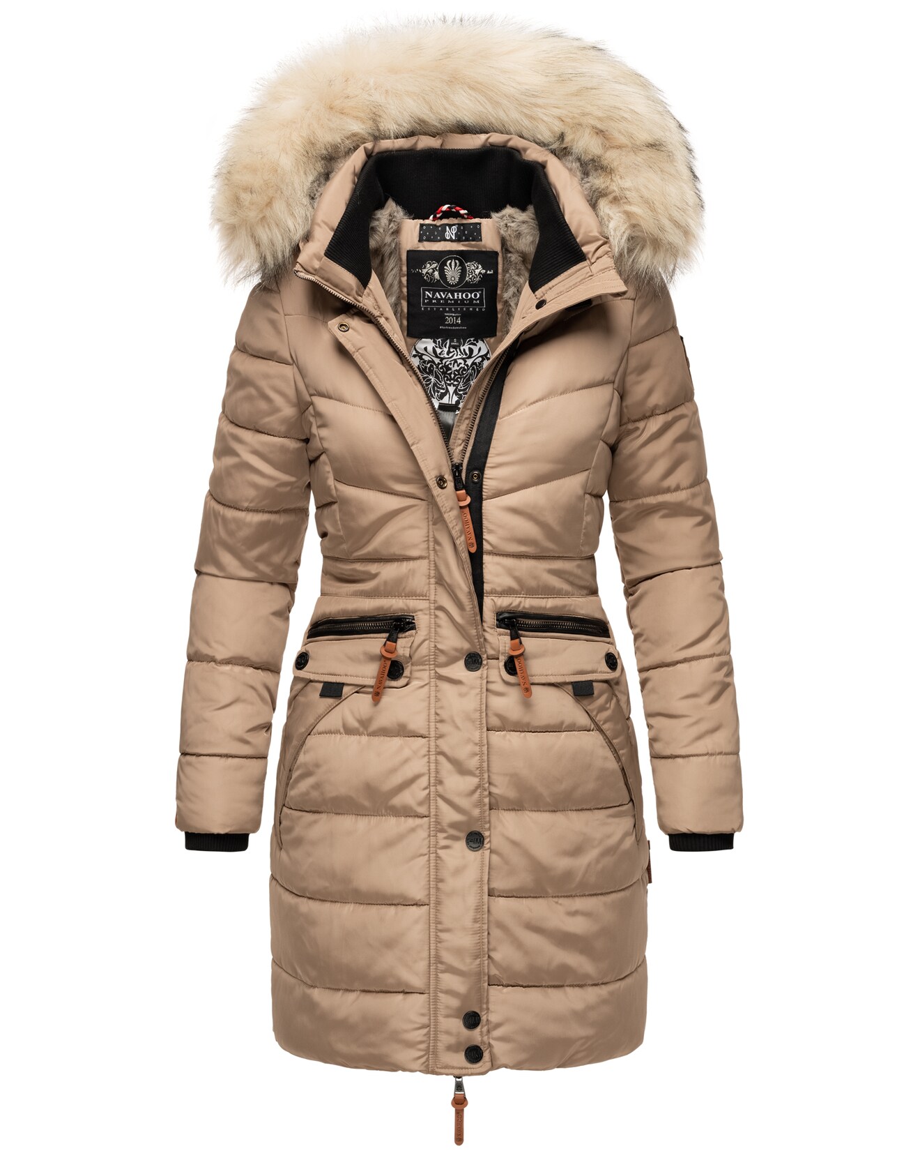 NAVAHOO Damen Stylischer Steppmantel Winter Parka mit edlem Fellimitat Paula