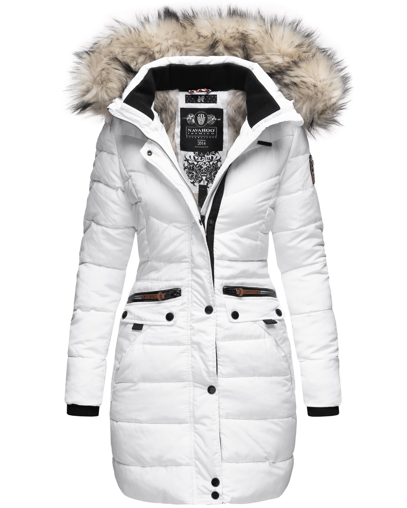NAVAHOO Damen Stylischer Steppmantel Winter Parka mit edlem Fellimitat Paula