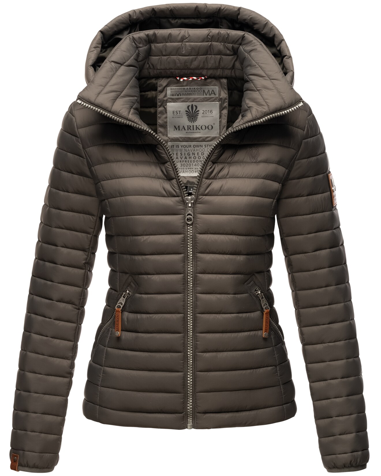 MARIKOO Damen Stylische Steppjacke Übergangsjacke mit abnehmbarer Kapuze Löwenbaby