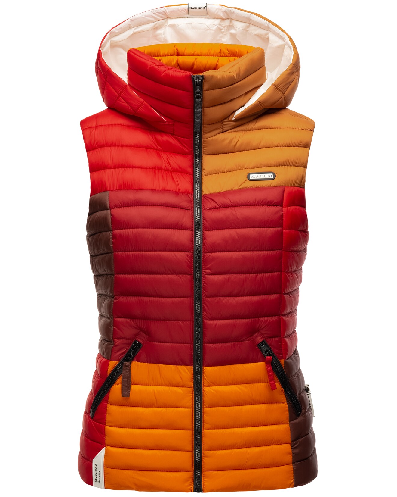 NAVAHOO Damen Steppweste Ärmellose Weste im Colourblocking-Stil und Kapuze Shadaa Multikulti