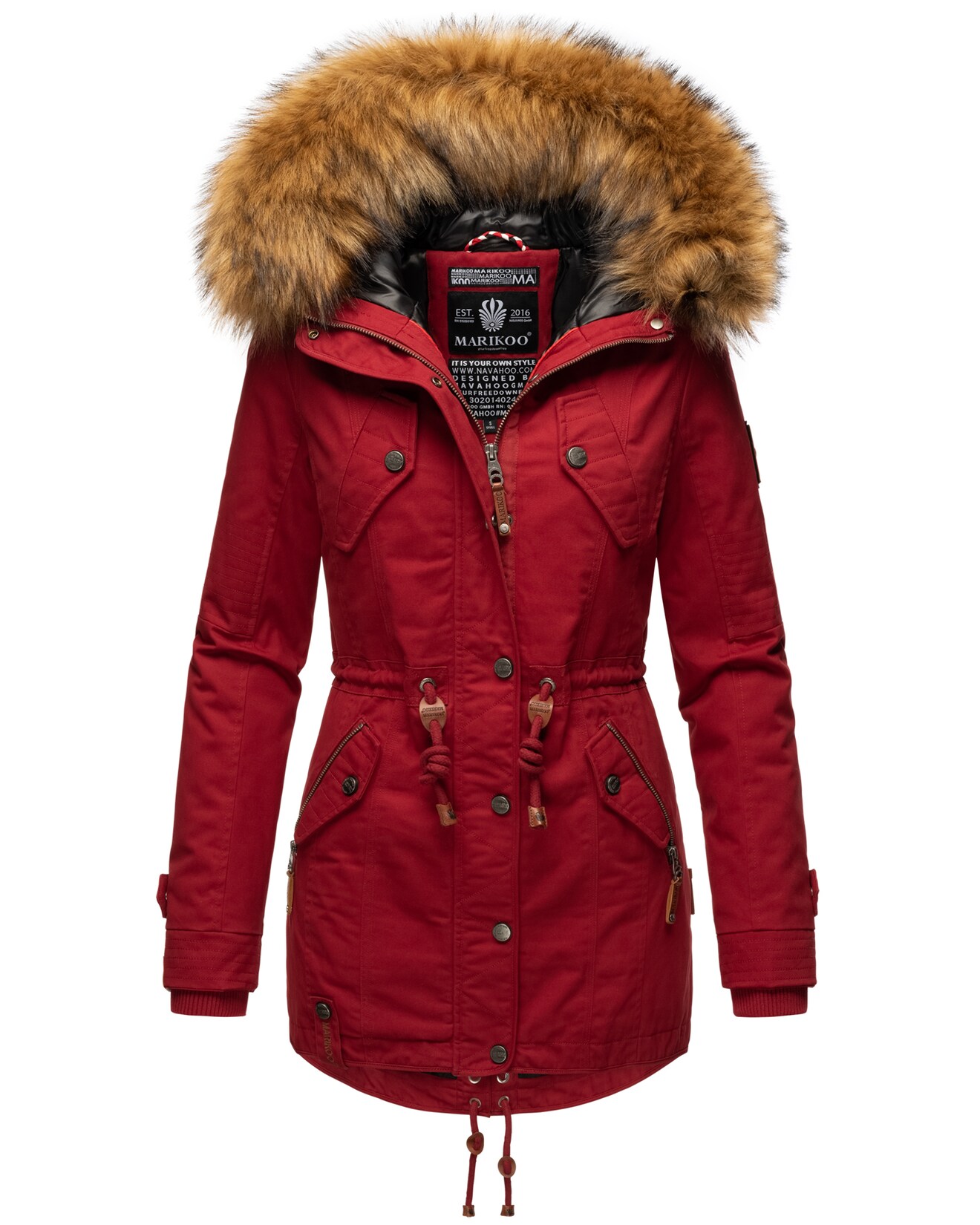 MARIKOO Damen Wintermantel stylischer Winterparka mit abnehmbarem Kunstfell Laviva Princess