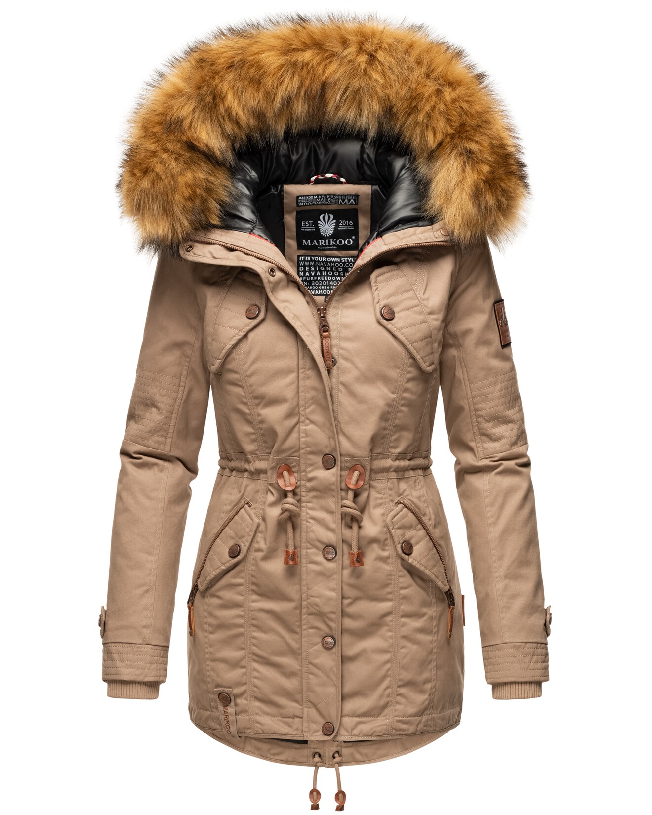 MARIKOO Damen Wintermantel stylischer Winterparka mit abnehmbarem Kunstfell Laviva Princess