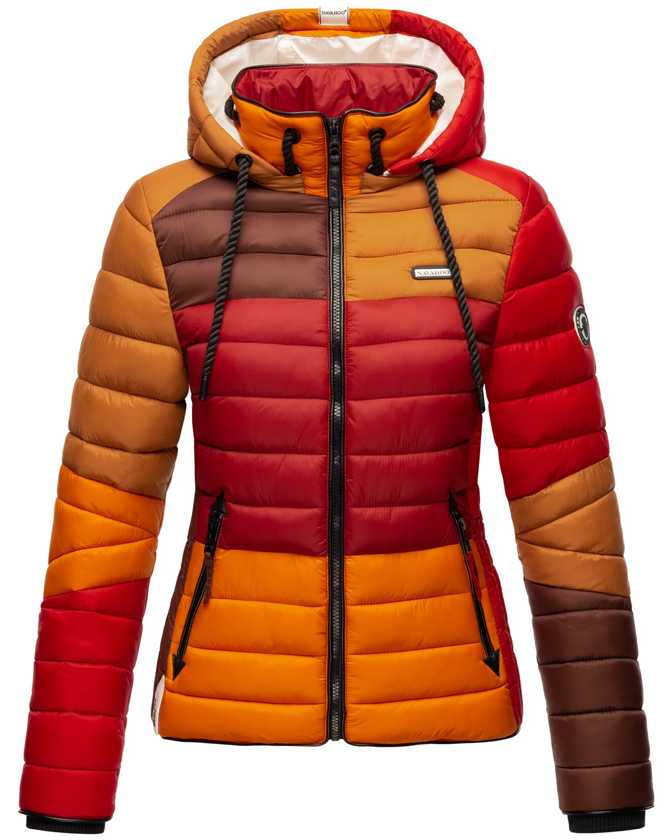NAVAHOO Damen Steppjacke leichte Übergangsjacke mit Kapuze im Colourblocking Stil Lulana Multikulti