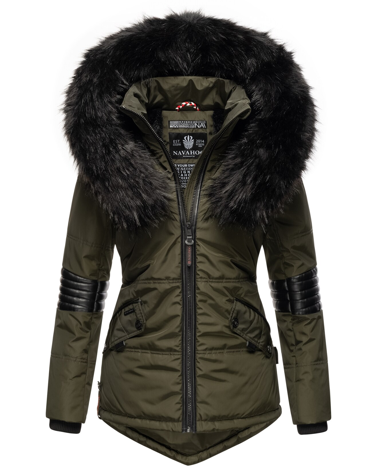 NAVAHOO Damen Winterjacke edle Steppjacke mit Schwarzem Kunstpelzkragen Nirvana
