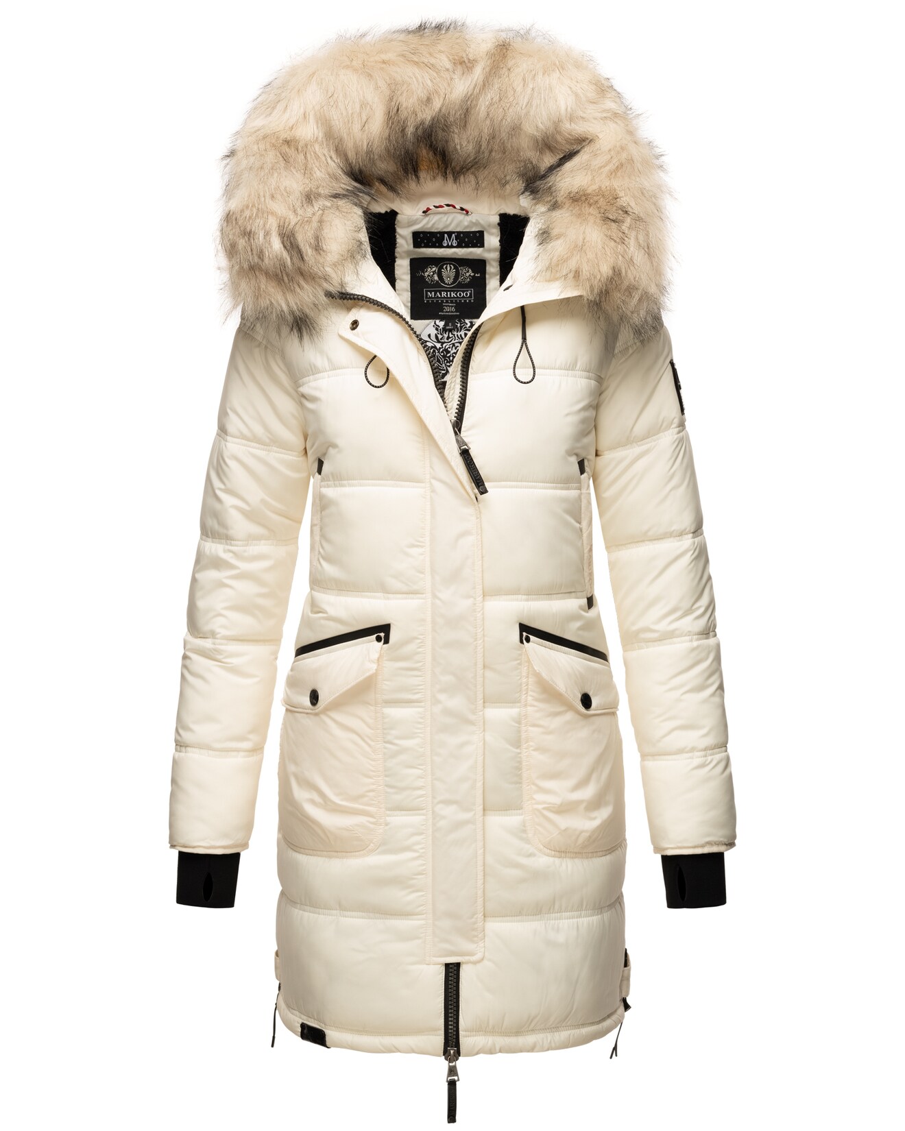 MARIKOO Damen Winter Parka Steppmantel mit Abnehmbarem Kunstfellkragen Chaskaa