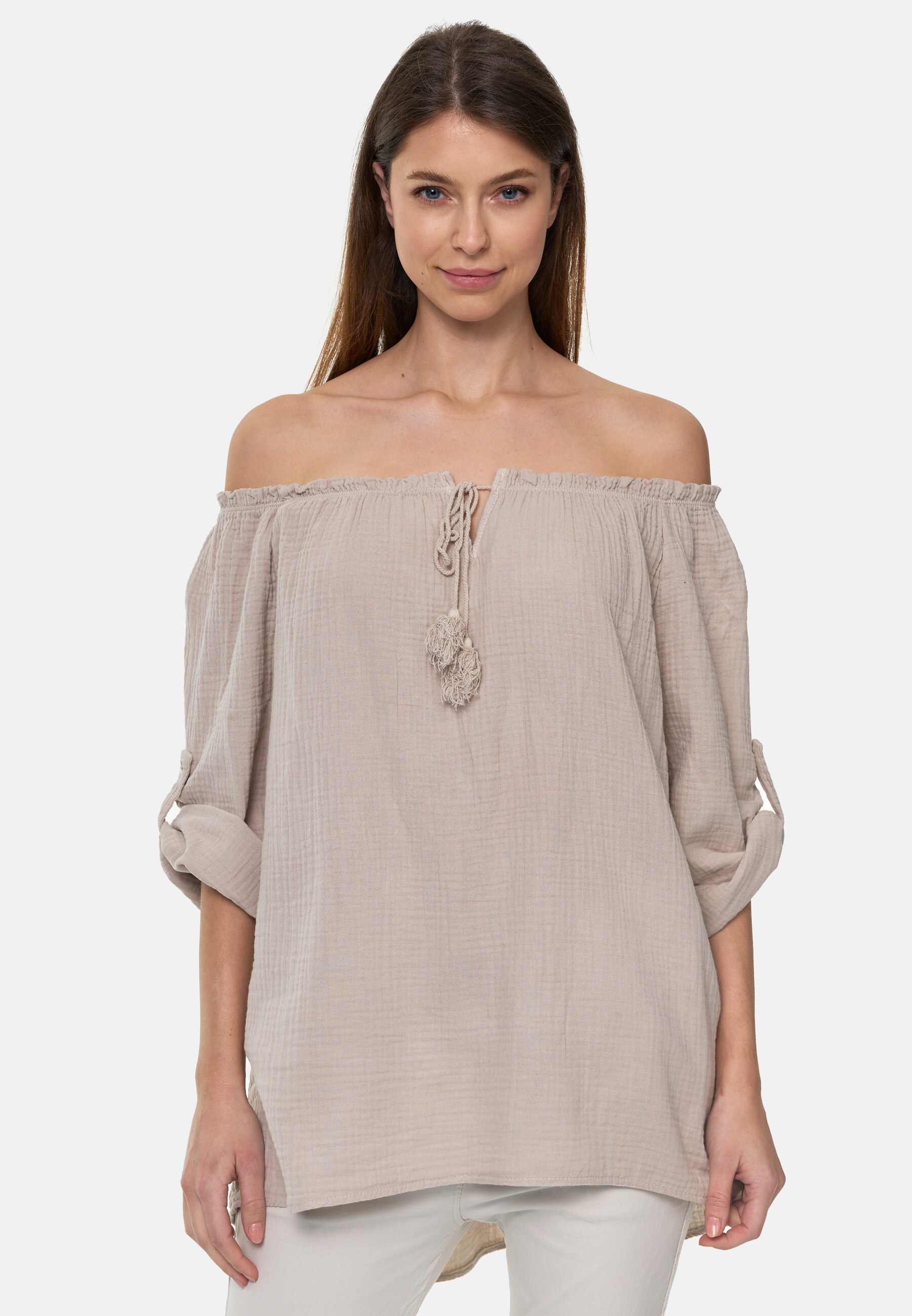 PM SELECTED Damen Carmenbluse Verspielte Damen Musselin Carmen Bluse PM09 - Bild 1