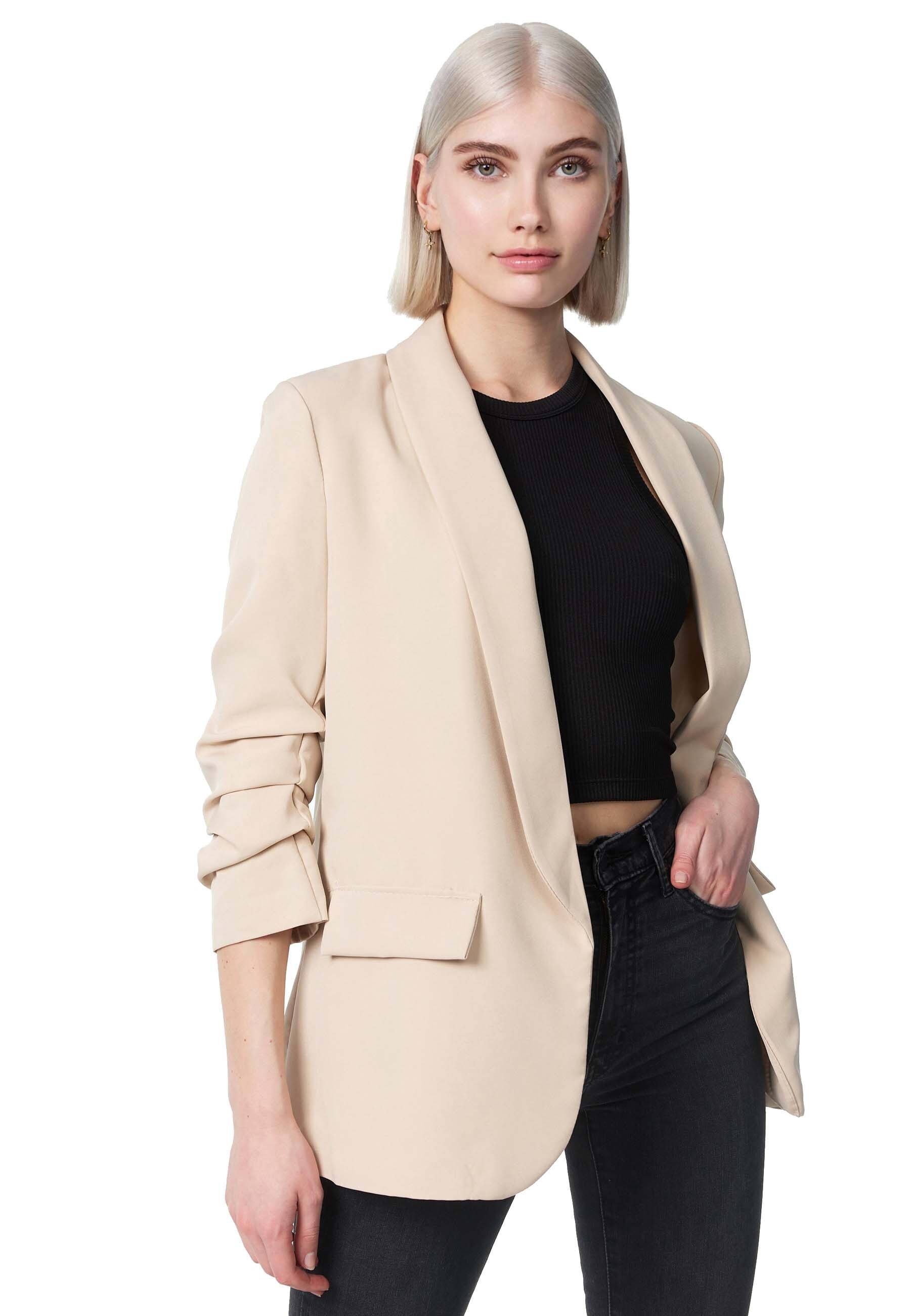 PM SELECTED Damen Kurzblazer Stylischer Sakko Business Blazer Gerafften &Auml;rmeln in Einheitsgr&ouml;&szlig;e PM22 - Bild 1