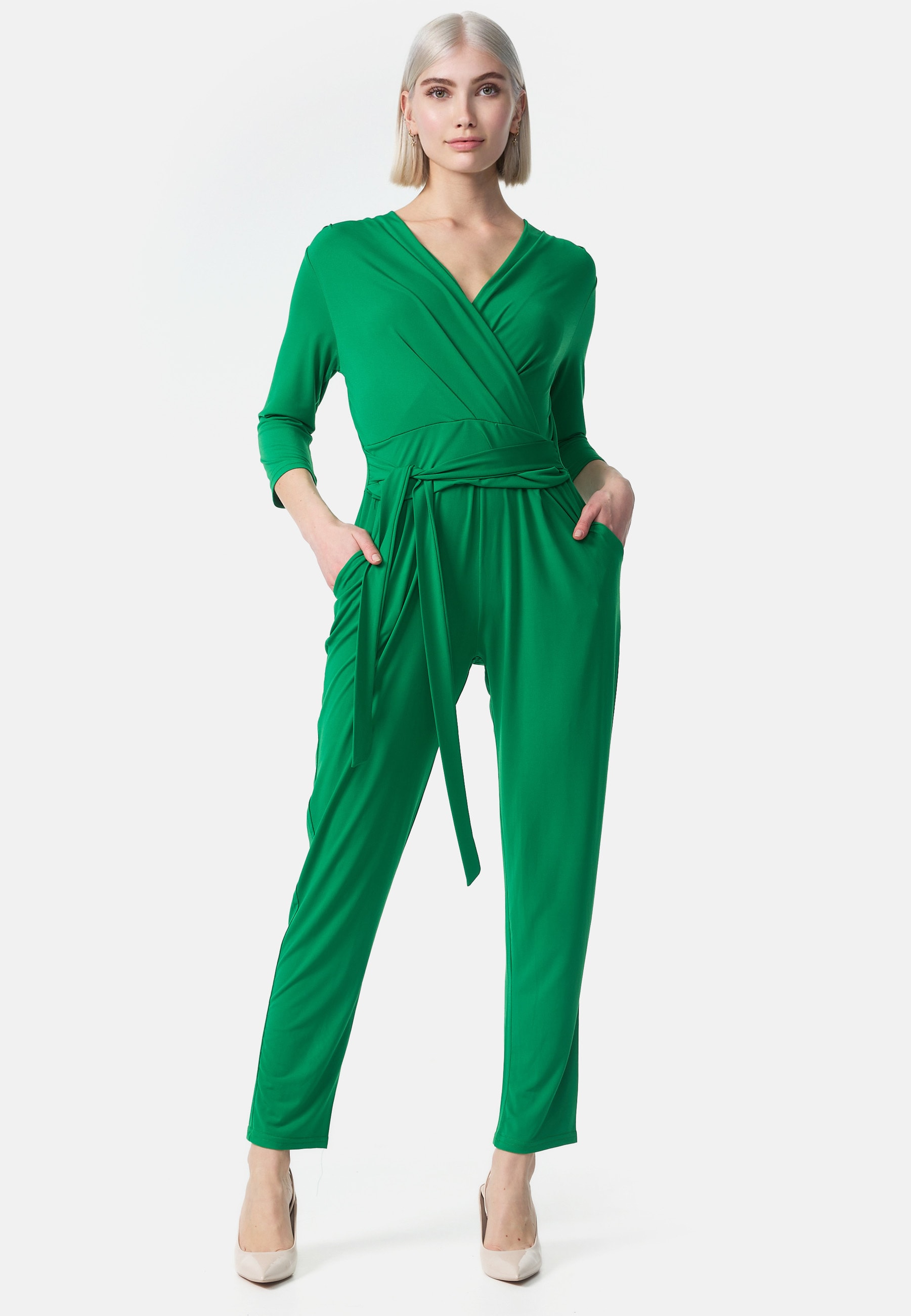 PM SELECTED Damen Overall Business Jumpsuit Wickeloptik mit Bindeg&uuml;rtel 3/4 &Auml;rmel in Einheitsgr&ouml;&szlig;e PM35 - Bild 1