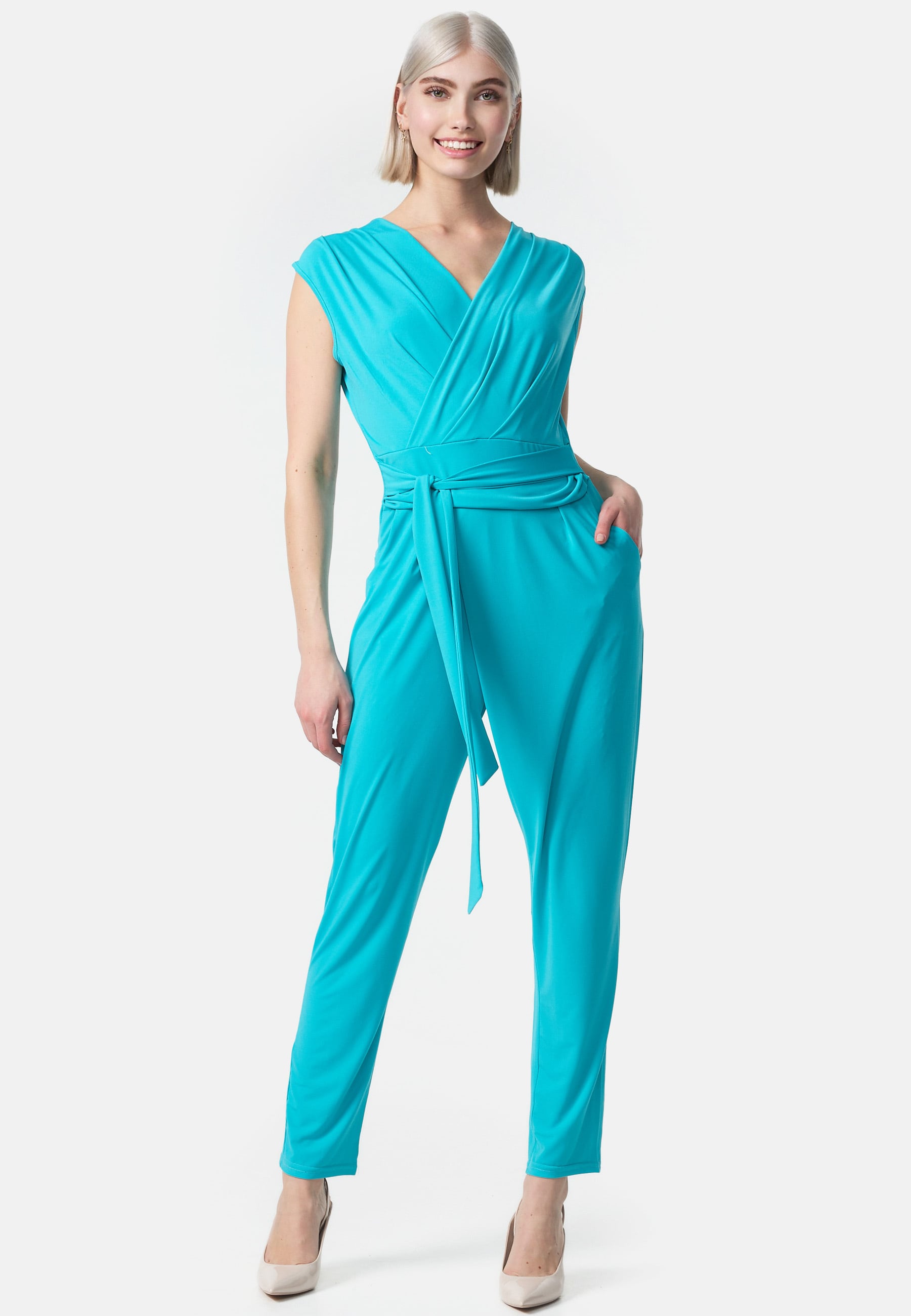 PM SELECTED Damen Overall Business Jumpsuit Wickeloptik mit Bindeg&uuml;rtel ohne &Auml;rmel in Einheitsgr&ouml;&szlig;e PM36 - Bild 1