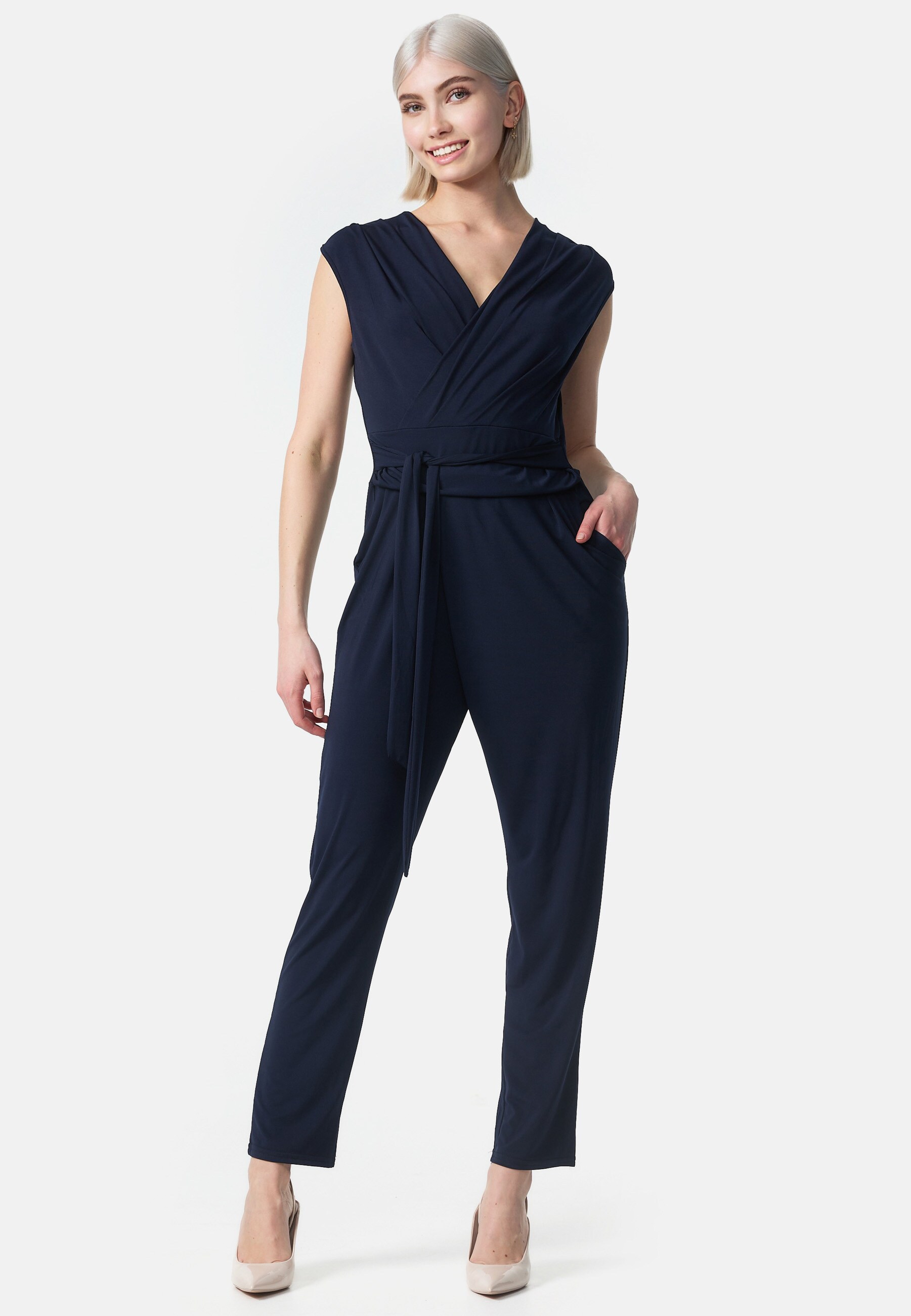 PM SELECTED Damen Overall Business Jumpsuit Wickeloptik mit Bindeg&uuml;rtel ohne &Auml;rmel in Einheitsgr&ouml;&szlig;e PM36 - Bild 1
