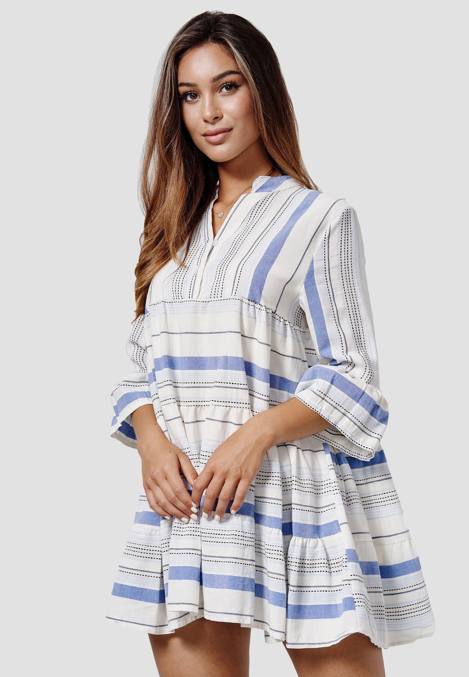 RAYSHYNE Damen Sommerkleid Modisches Tunika Hemdblusenkleid in Leinen Optik RS27 - Bild 1