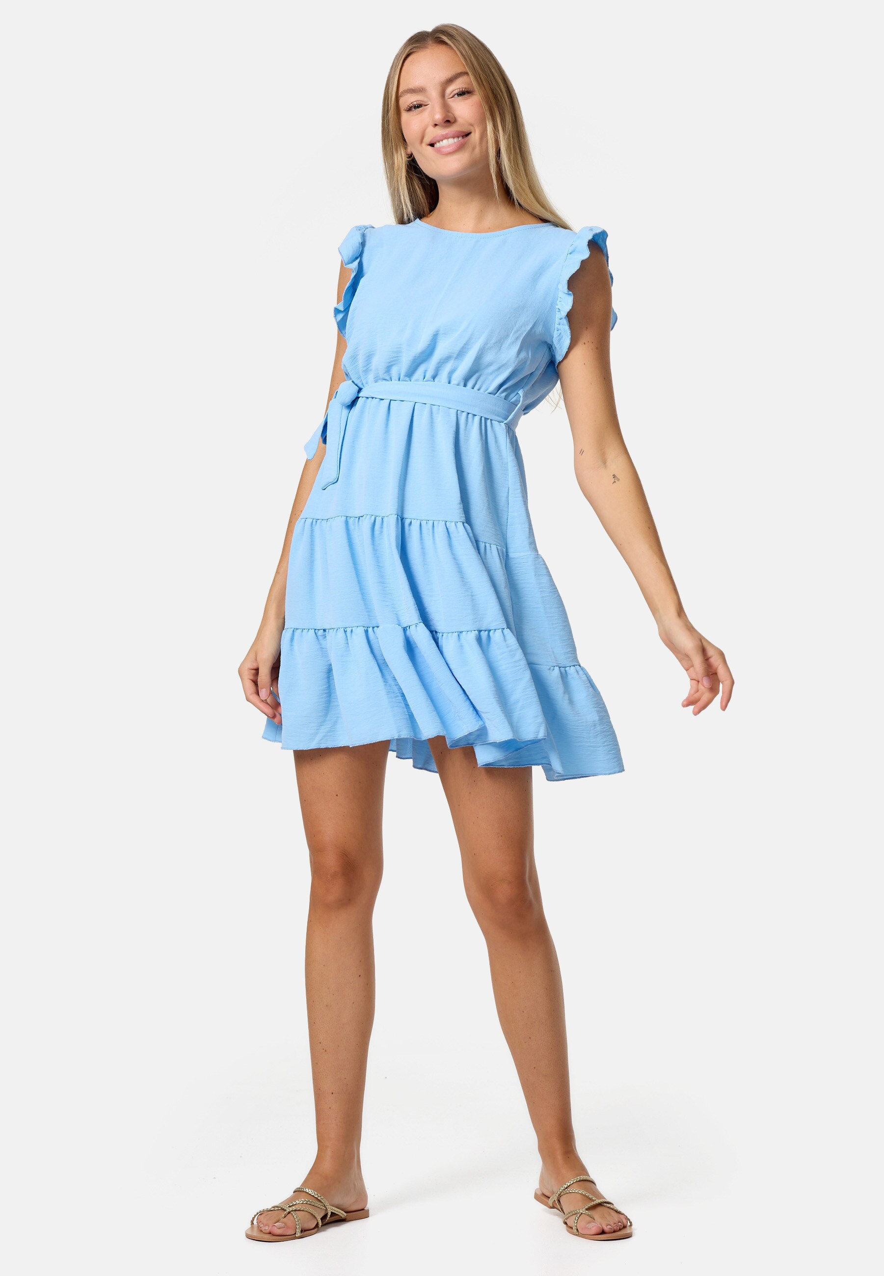PM SELECTED Damen Minikleid Sommerkleid Midi Kleid mit R&uuml;schen in Einheitsgr&ouml;&szlig;e PM27 - Bild 1