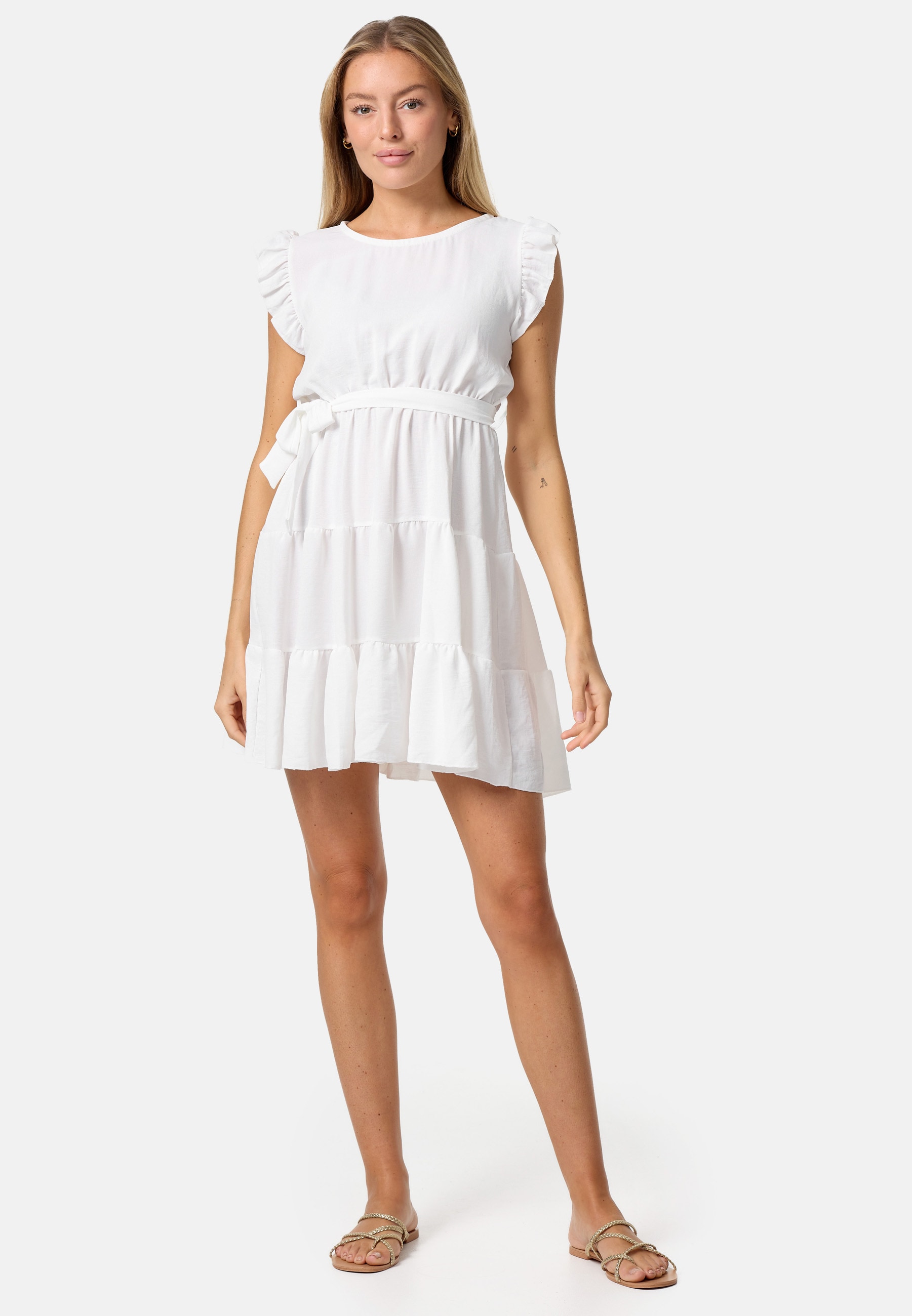 PM SELECTED Damen Minikleid Sommerkleid Midi Kleid mit R&uuml;schen in Einheitsgr&ouml;&szlig;e PM27 - Bild 1