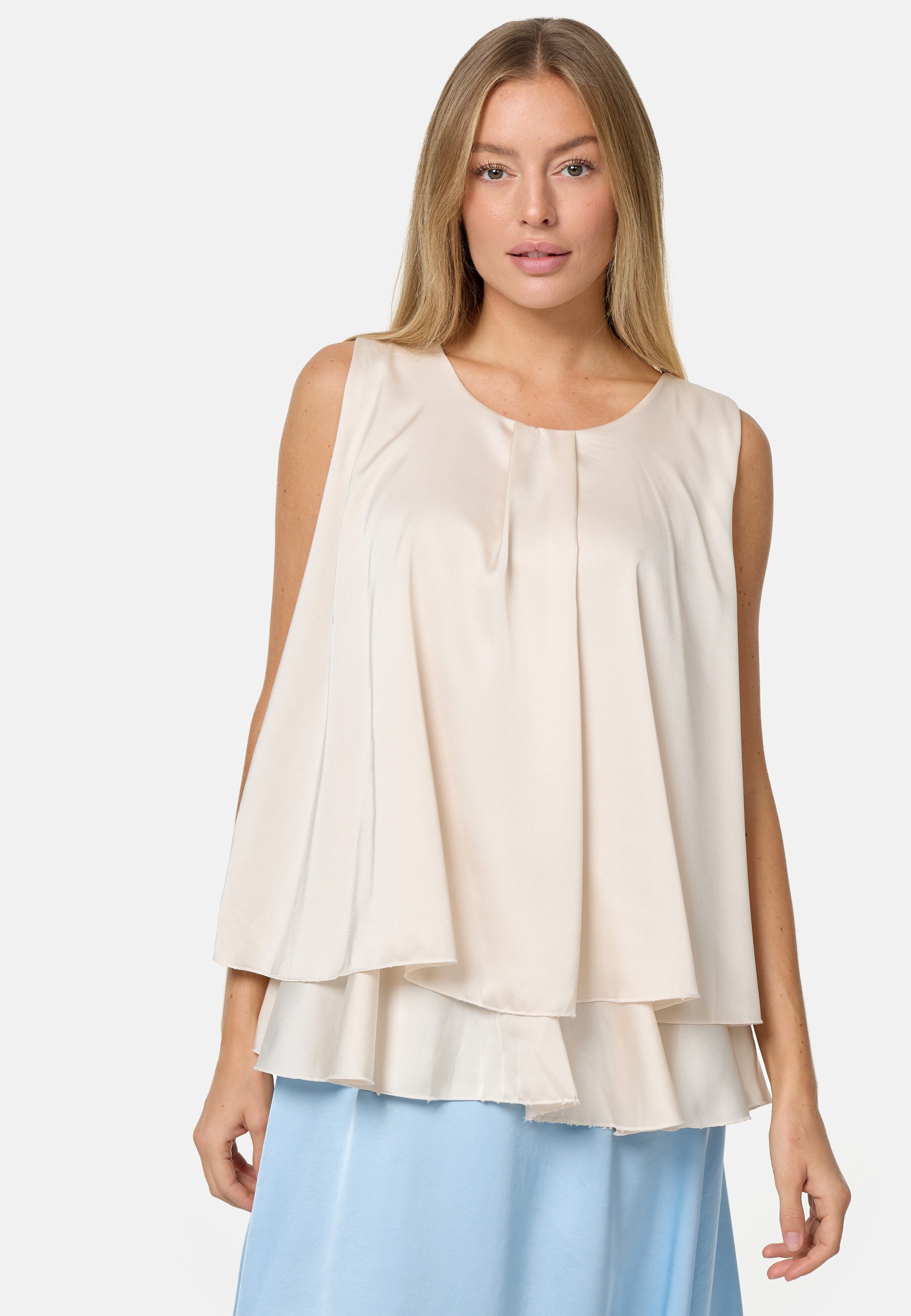PM SELECTED Blusentop Sommerlicher Sleeveless Overlay Satin Top in Einheitsgr&ouml;&szlig;e PM30 - Bild 1