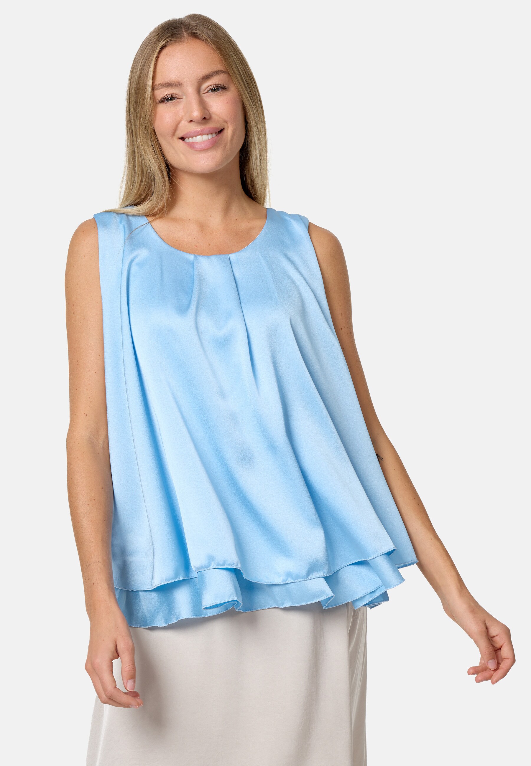 PM SELECTED Blusentop Sommerlicher Sleeveless Overlay Satin Top in Einheitsgr&ouml;&szlig;e PM30 - Bild 1