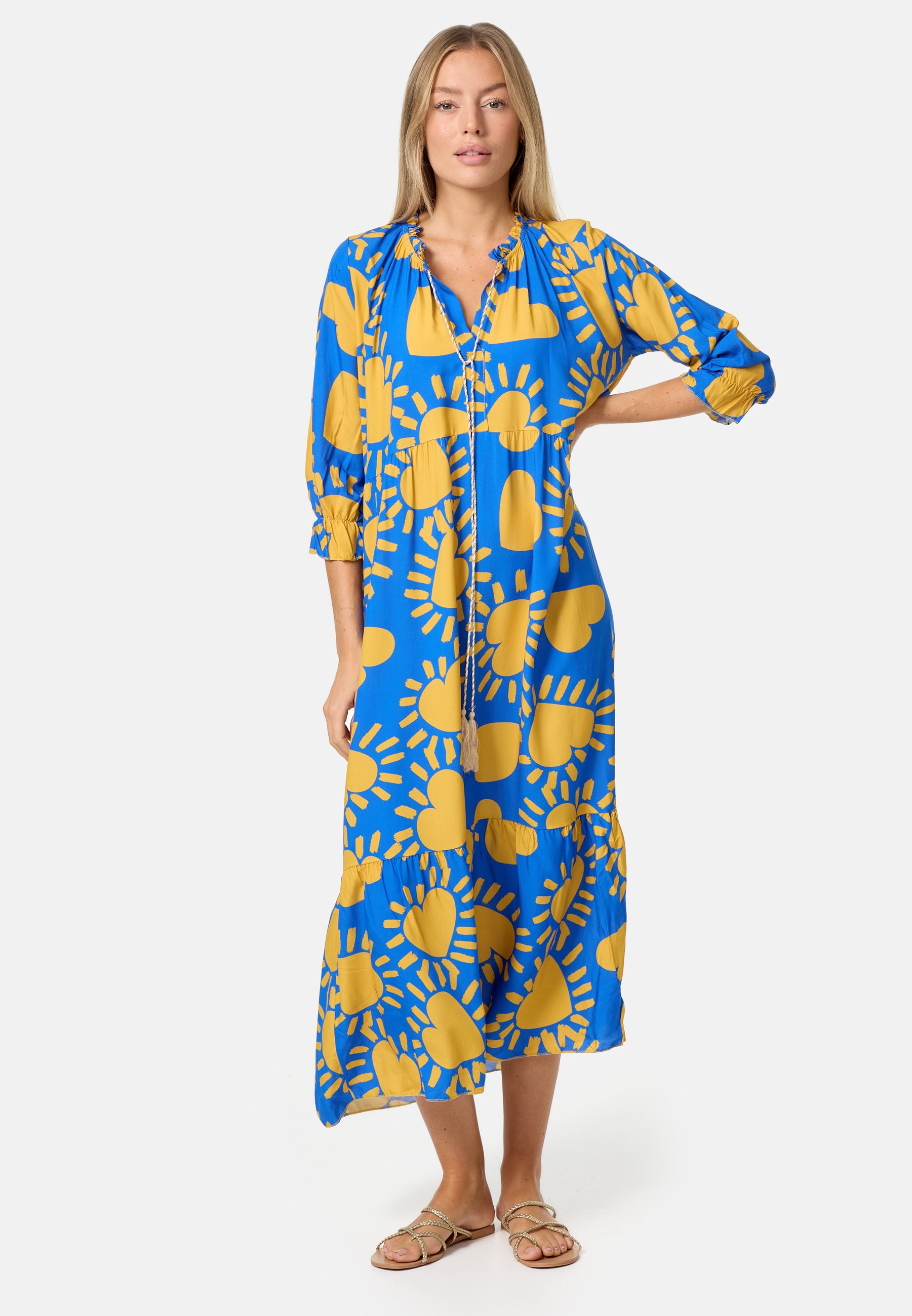 PM SELECTED Damen Maxikleid Sommerkleid Jersey Strandkleid mit Muster PM32 - Bild 1