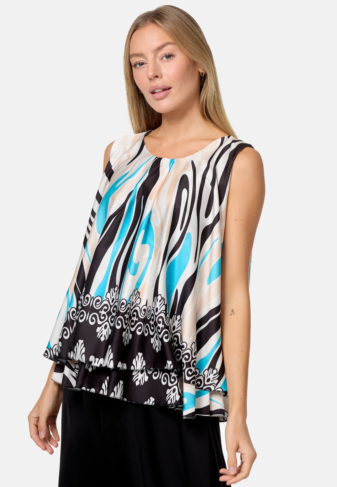 PM SELECTED Damen Blusentop Sommer Sleeveless Overlay Satin Muster Top PM33