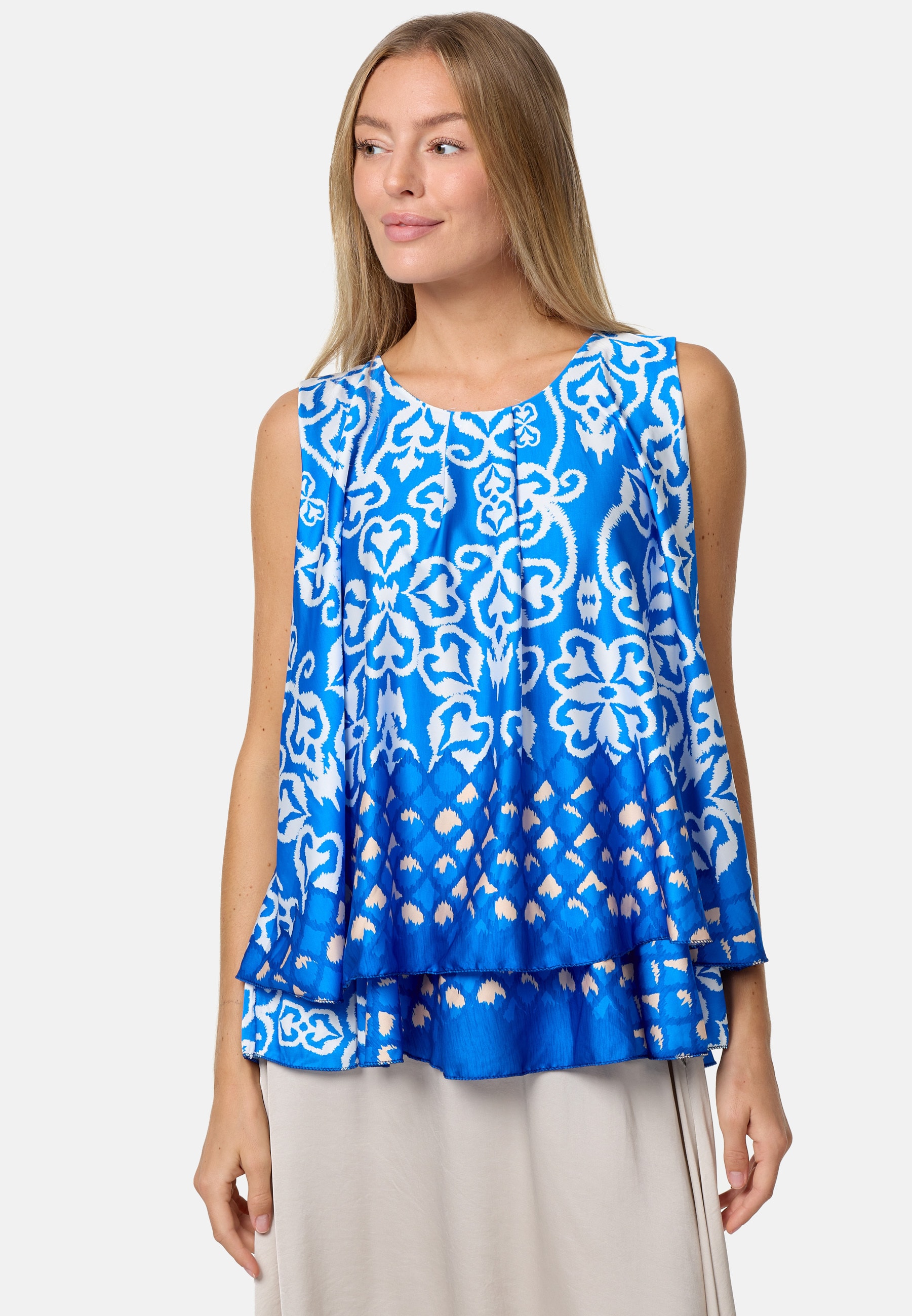 PM SELECTED Damen Blusentop Sommerlicher Sleeveless Overlay Satin Muster Top PM34 - Bild 1