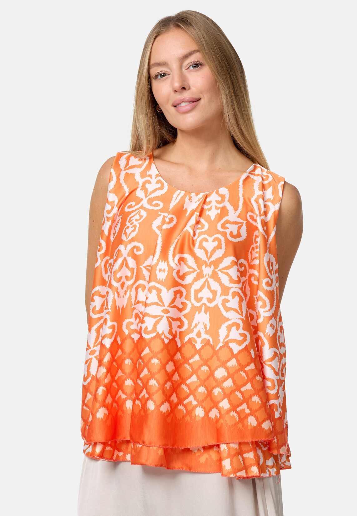 PM SELECTED Damen Blusentop Sommerlicher Sleeveless Overlay Satin Muster Top PM34