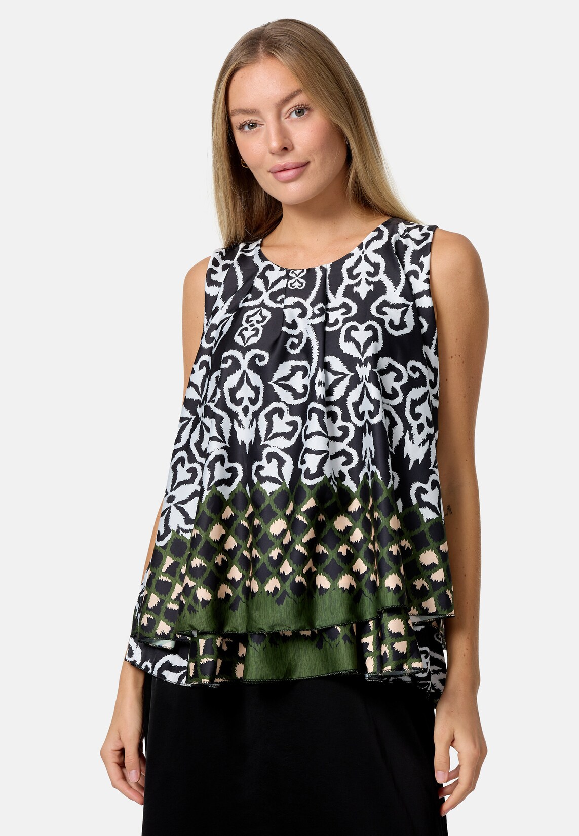 PM SELECTED Damen Blusentop Sommerlicher Sleeveless Overlay Satin Muster Top PM34