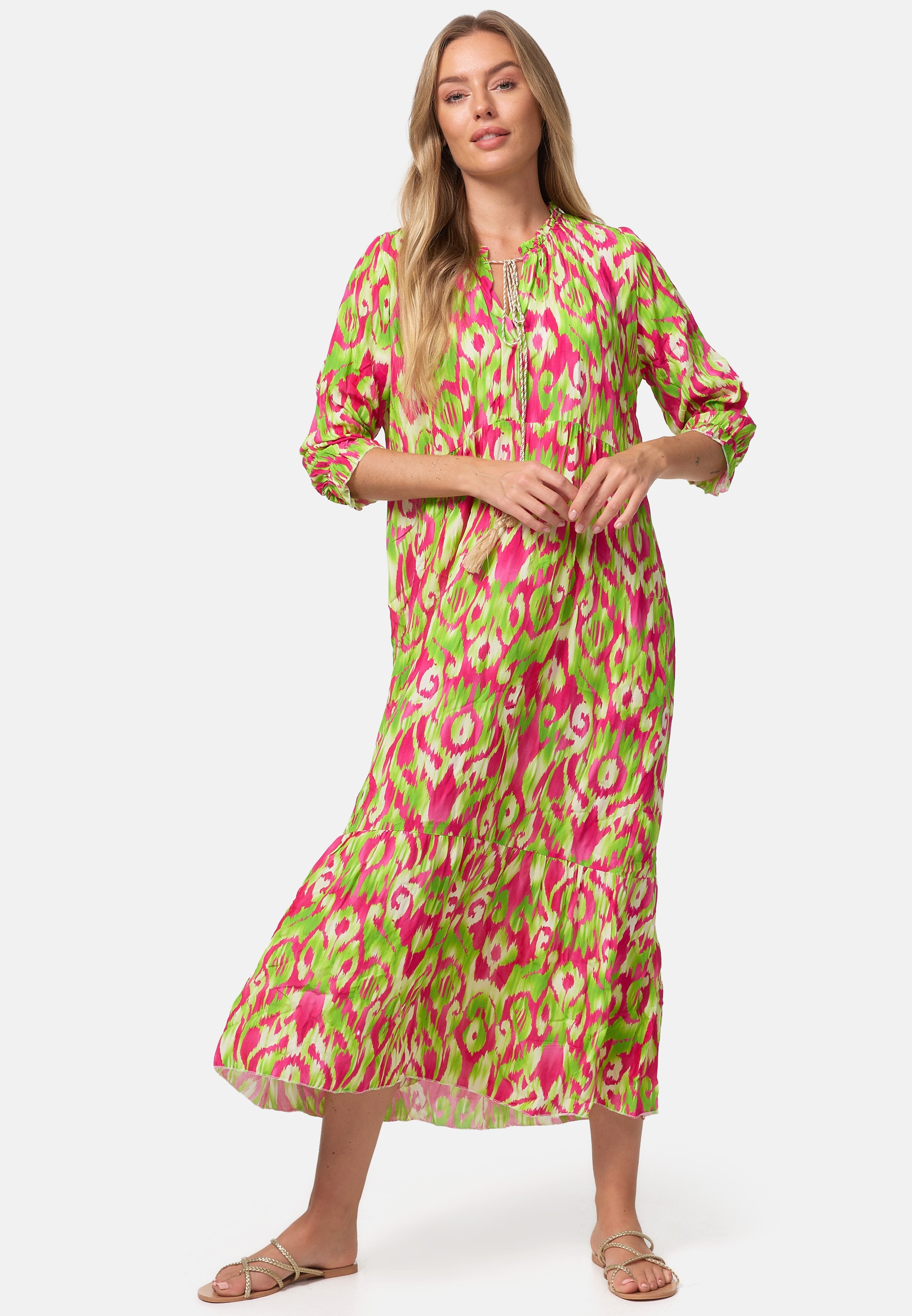 PM SELECTED Damen Maxikleid Sommerkleid Jersey Strandkleid mit Muster in Einheitsgr&ouml;&szlig;e PM37 - Bild 1