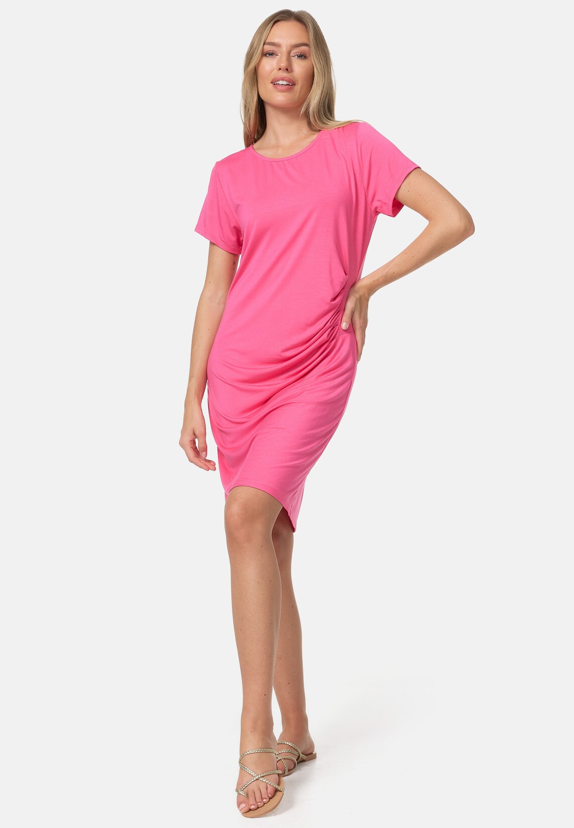 PM SELECTED Damen Modisches Longshirt Shirtkleid mit seitlicher Raffung in Einheitsgröße PM41