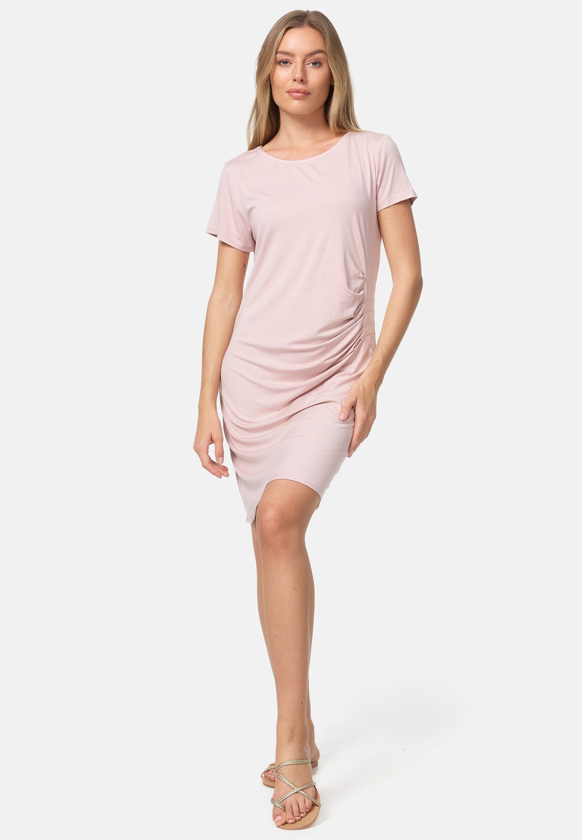 PM SELECTED Damen Modisches Longshirt Shirtkleid mit seitlicher Raffung in Einheitsgröße PM41