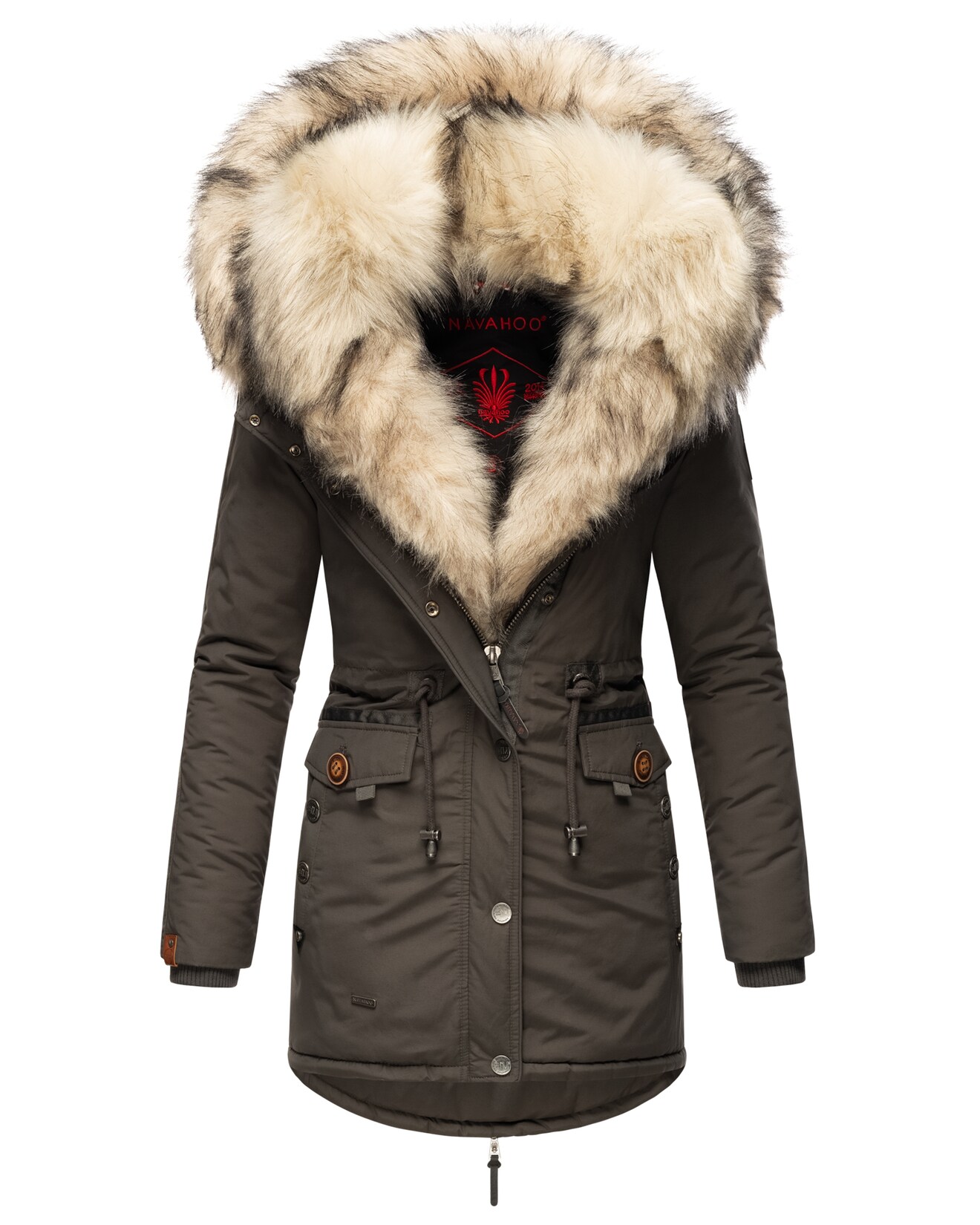 NAVAHOO Damen Wintermantel Dicker Winterparka mit 2 Kunstpelz-Kapuzen Sweety