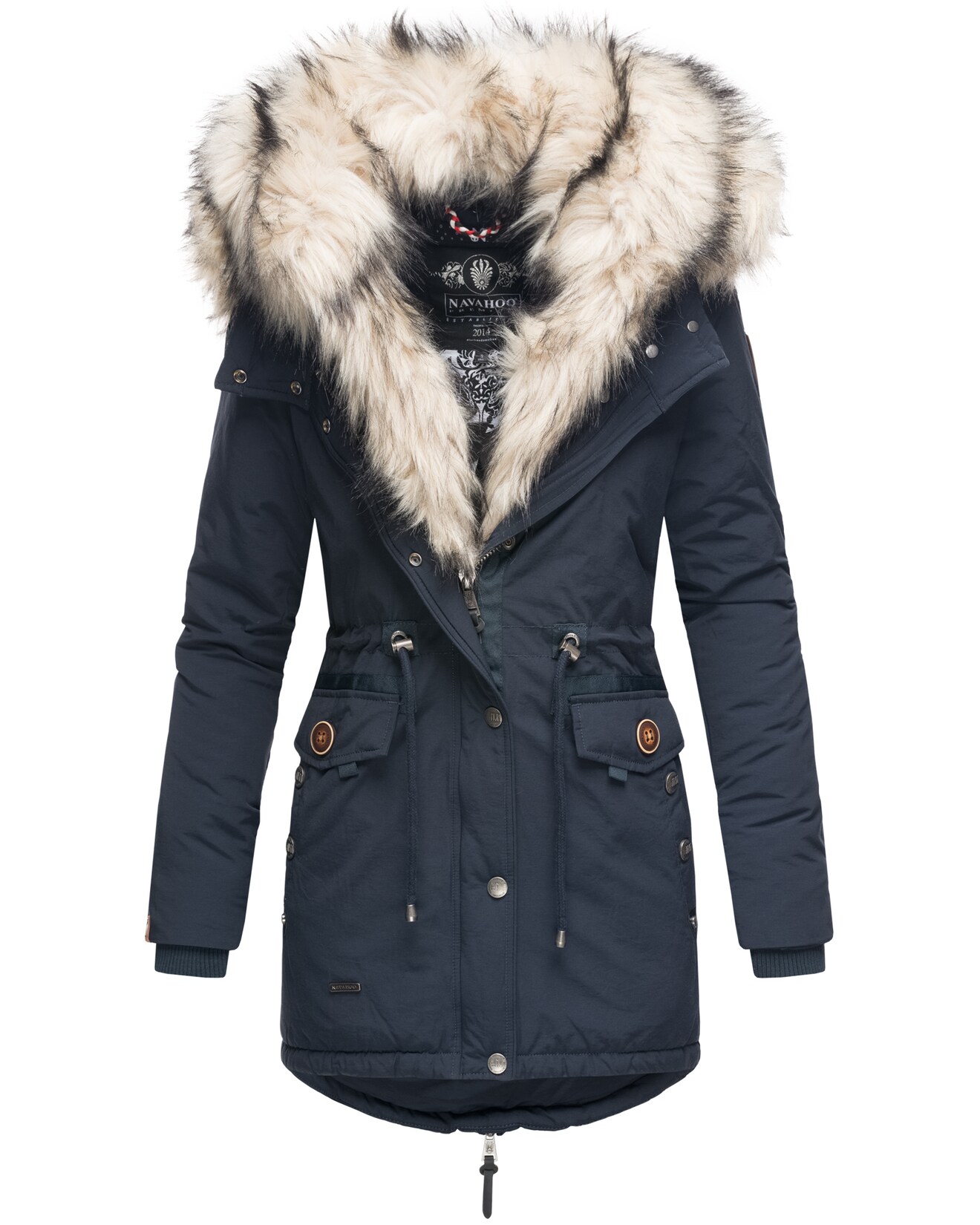 NAVAHOO Damen Wintermantel Dicker Winterparka mit 2 Kunstpelz-Kapuzen Sweety