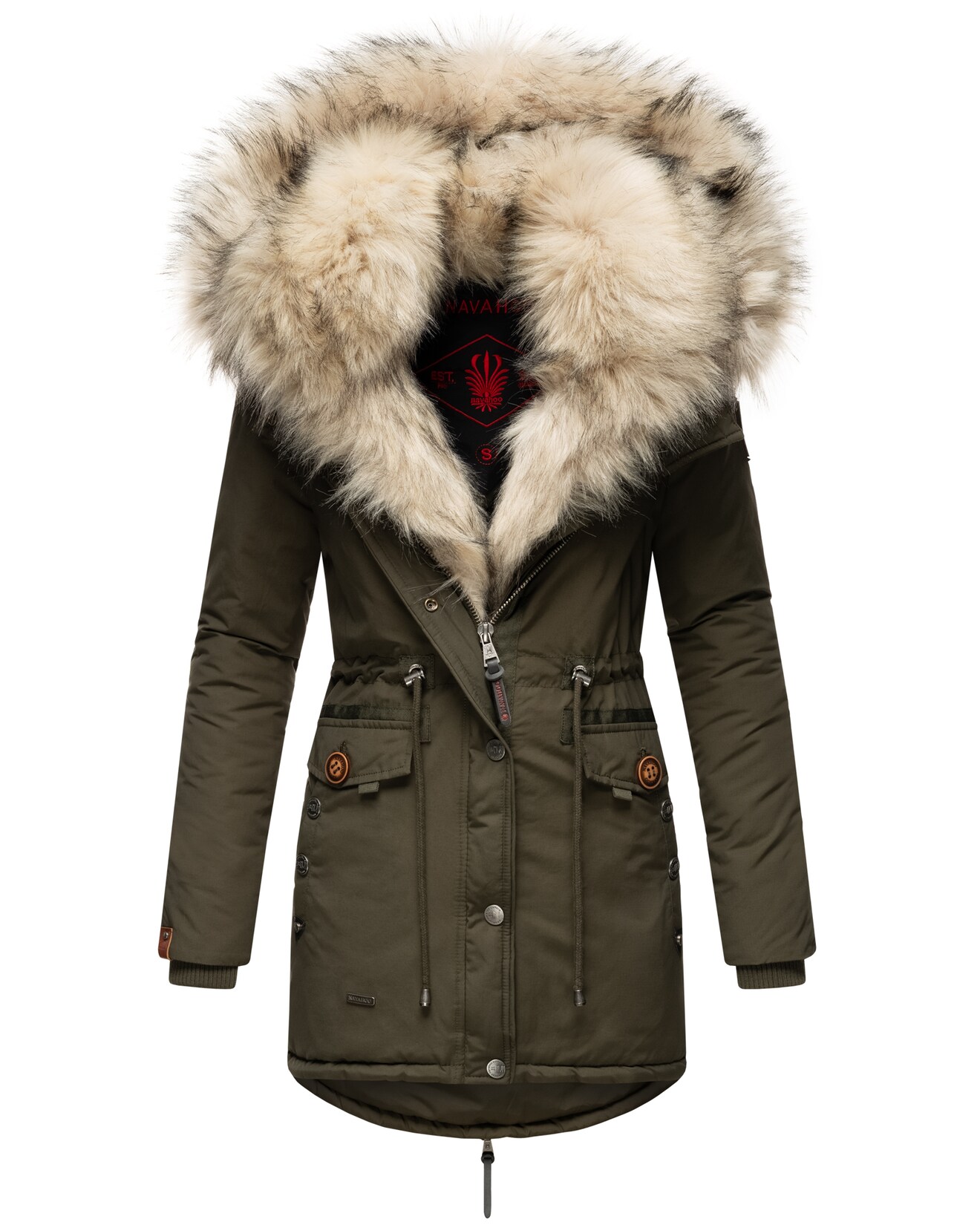 NAVAHOO Damen Wintermantel Dicker Winterparka mit 2 Kunstpelz-Kapuzen Sweety