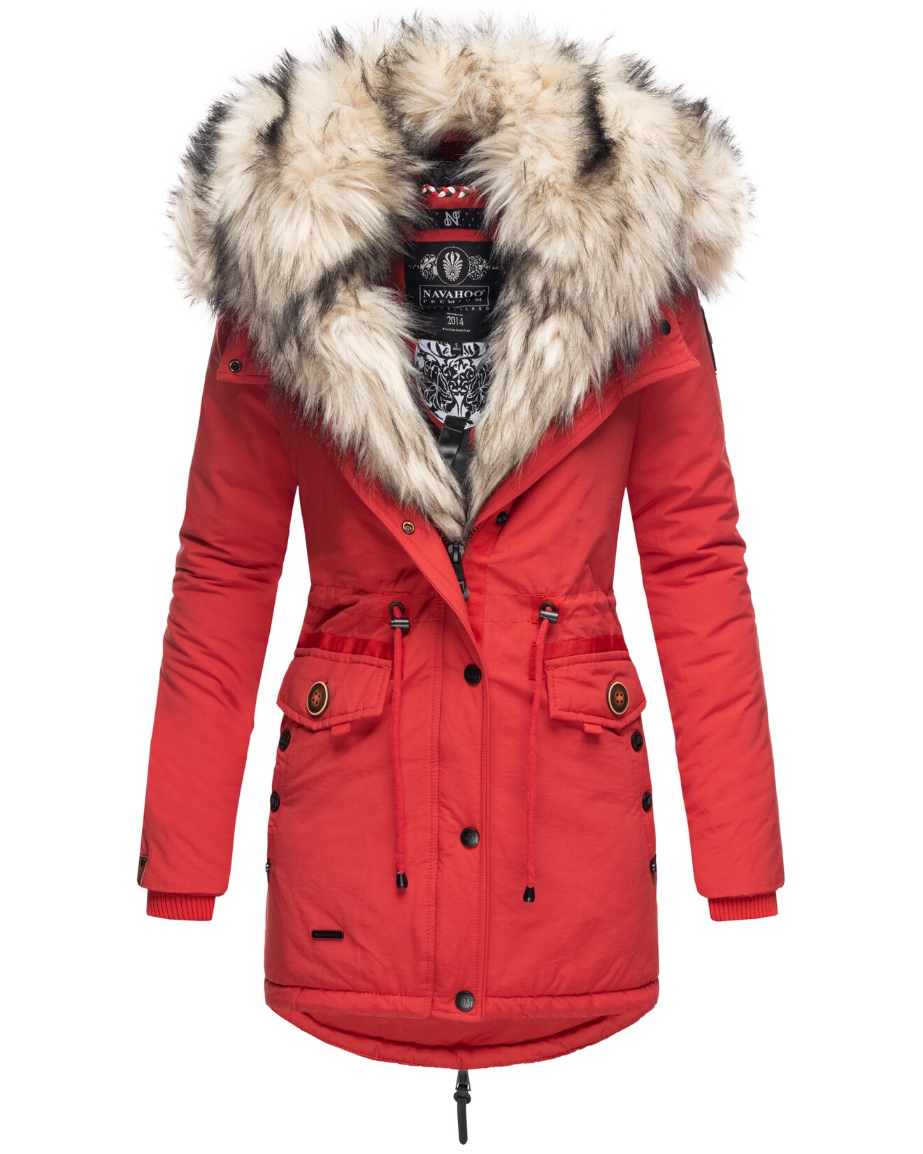 NAVAHOO Damen Wintermantel Dicker Winterparka mit 2 Kunstpelz-Kapuzen Sweety