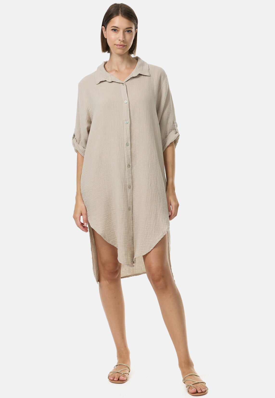 PM SELECTED Damen Lange Tunika Musselin Hemdbluse in Einheitsgröße PM50