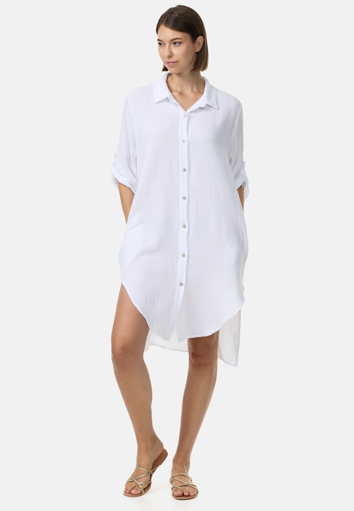 PM SELECTED Damen Lange Tunika Musselin Hemdbluse in Einheitsgröße PM50