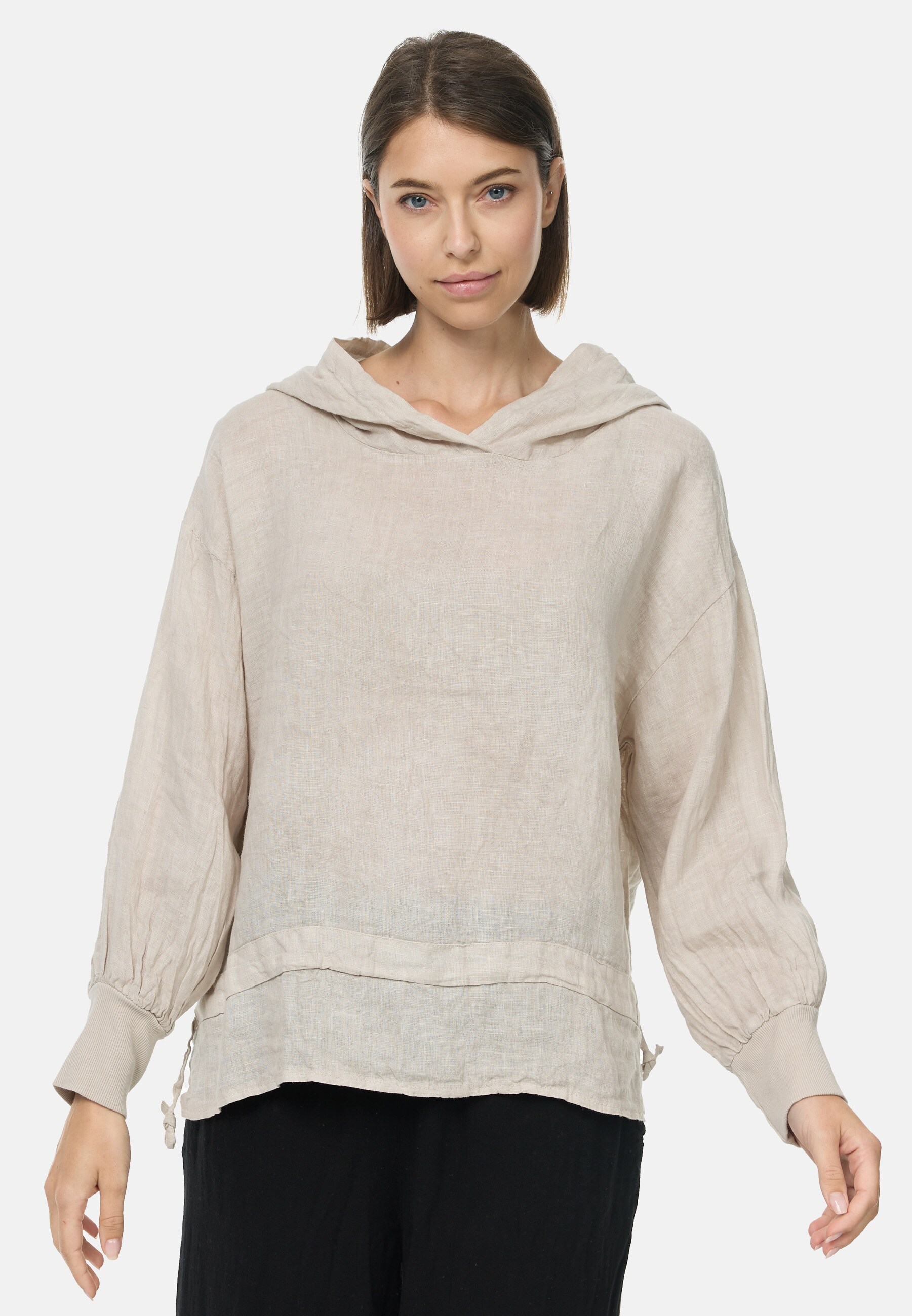 PM SELECTED Damen Kurze Leinen Hemdbluse mit Kapuze Einheitsgr&ouml;&szlig;e PM52 - Bild 1
