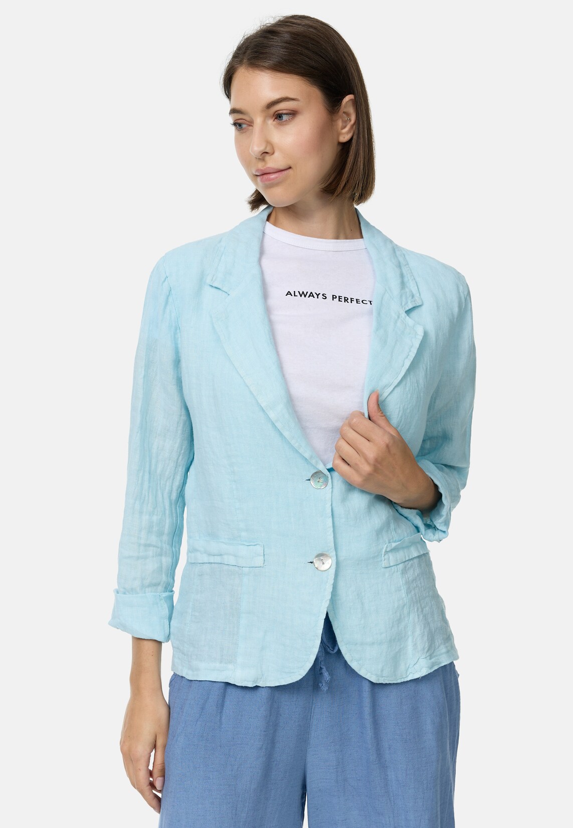PM SELECTED Damen Business Leinen Blazer mit Reverskragen in Einheitsgröße PM53