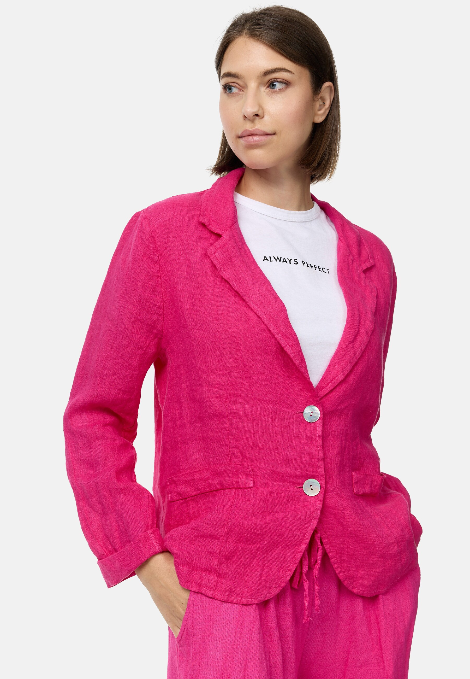PM SELECTED Damen Business Leinen Blazer mit Reverskragen in Einheitsgr&ouml;&szlig;e PM53 - Bild 1