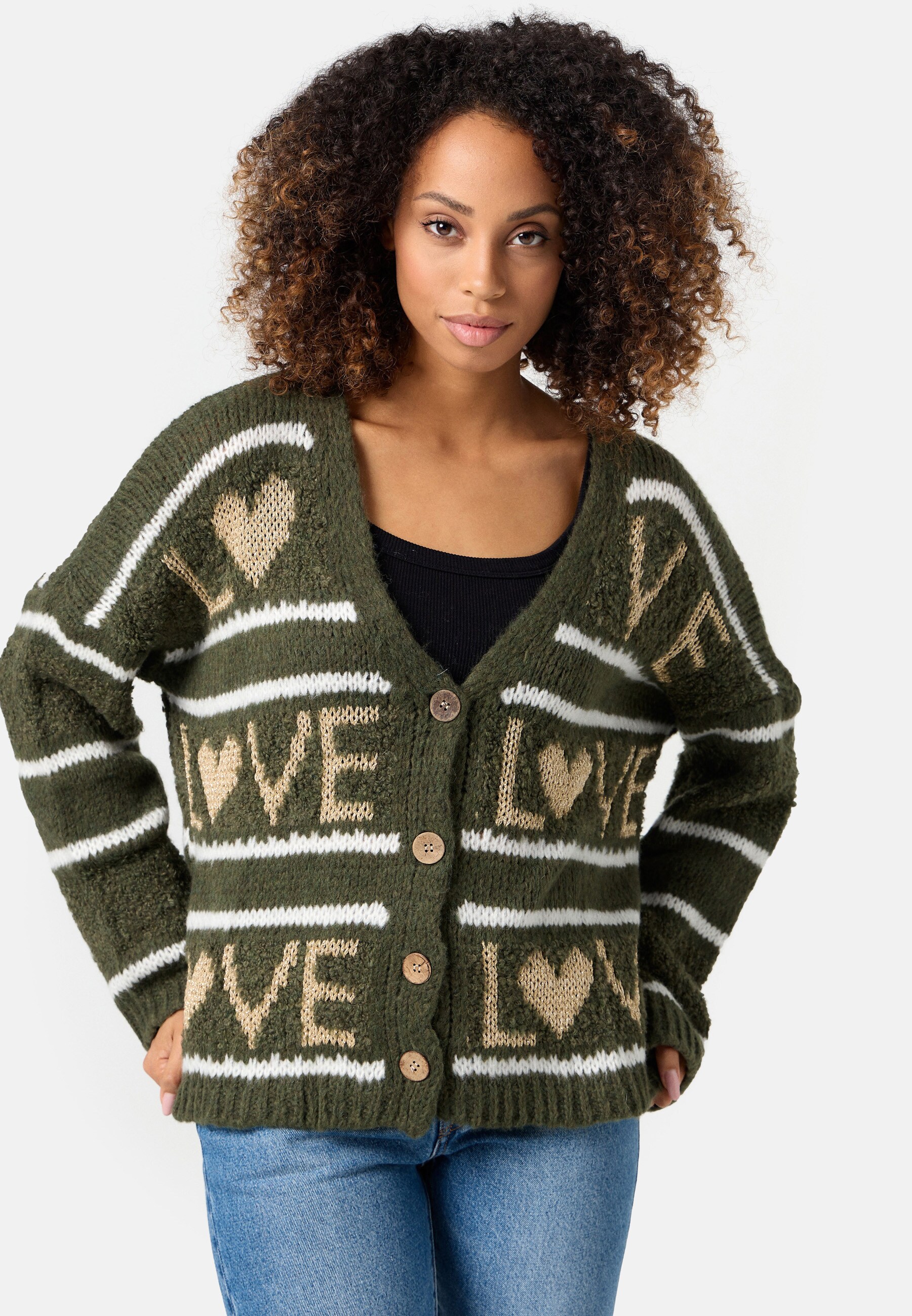 PM SELECTED Damen Festliche Strickjacke mit Love Muster in Einheitsgr&ouml;&szlig;e PM68 - Bild 1