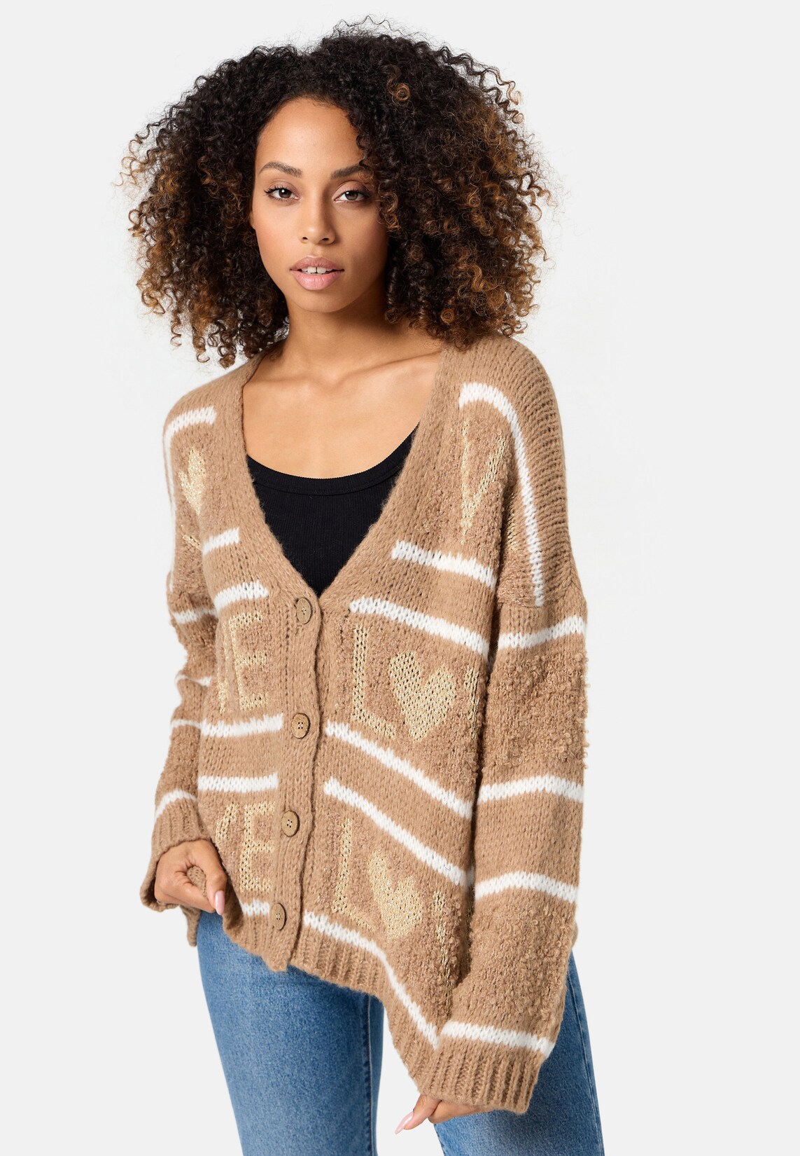 PM SELECTED Damen Festliche Strickjacke mit Love Muster in Einheitsgröße PM68