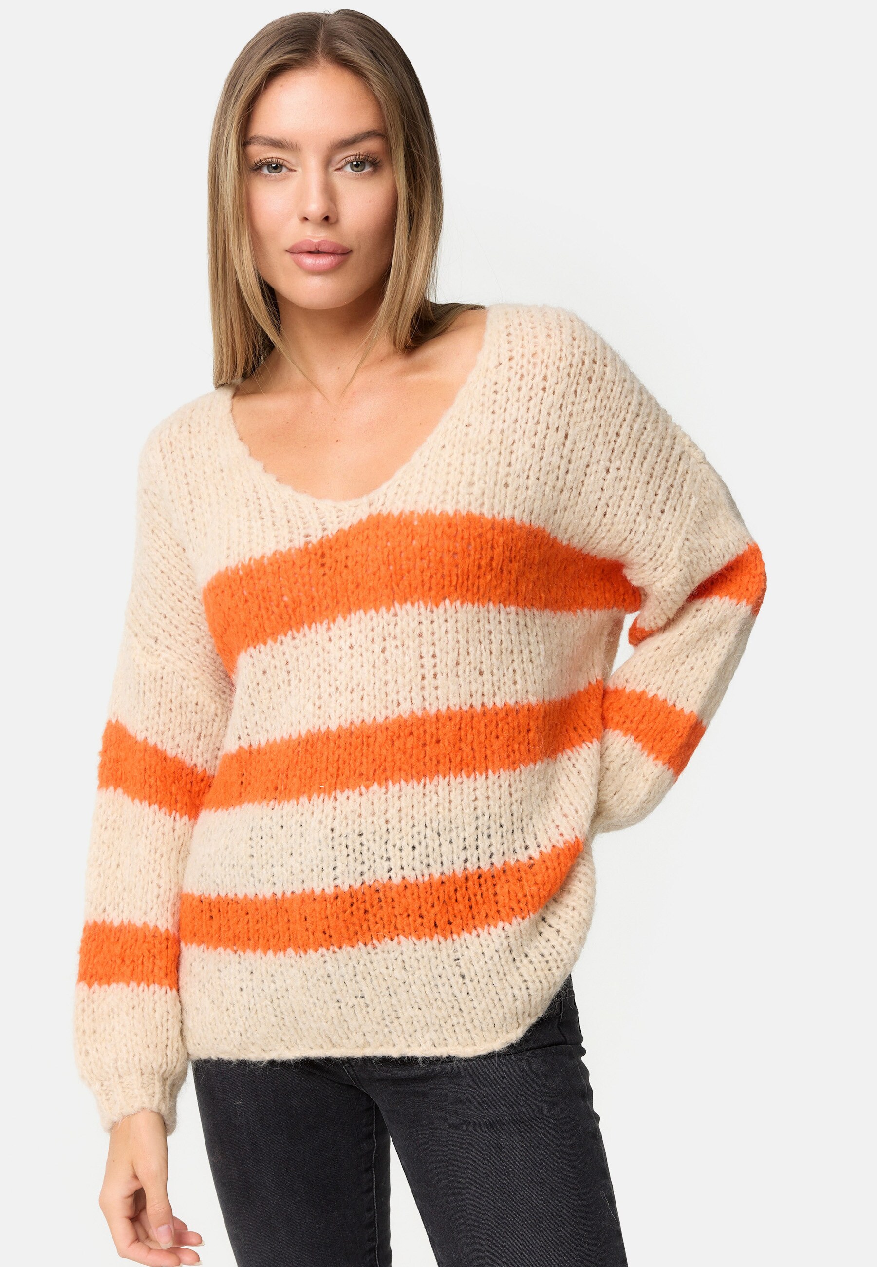 PM SELECTED Damen Warmer Strickpullover Pullover mit Candy Stripes in Einheitsgr&ouml;&szlig;e PM67 - Bild 1