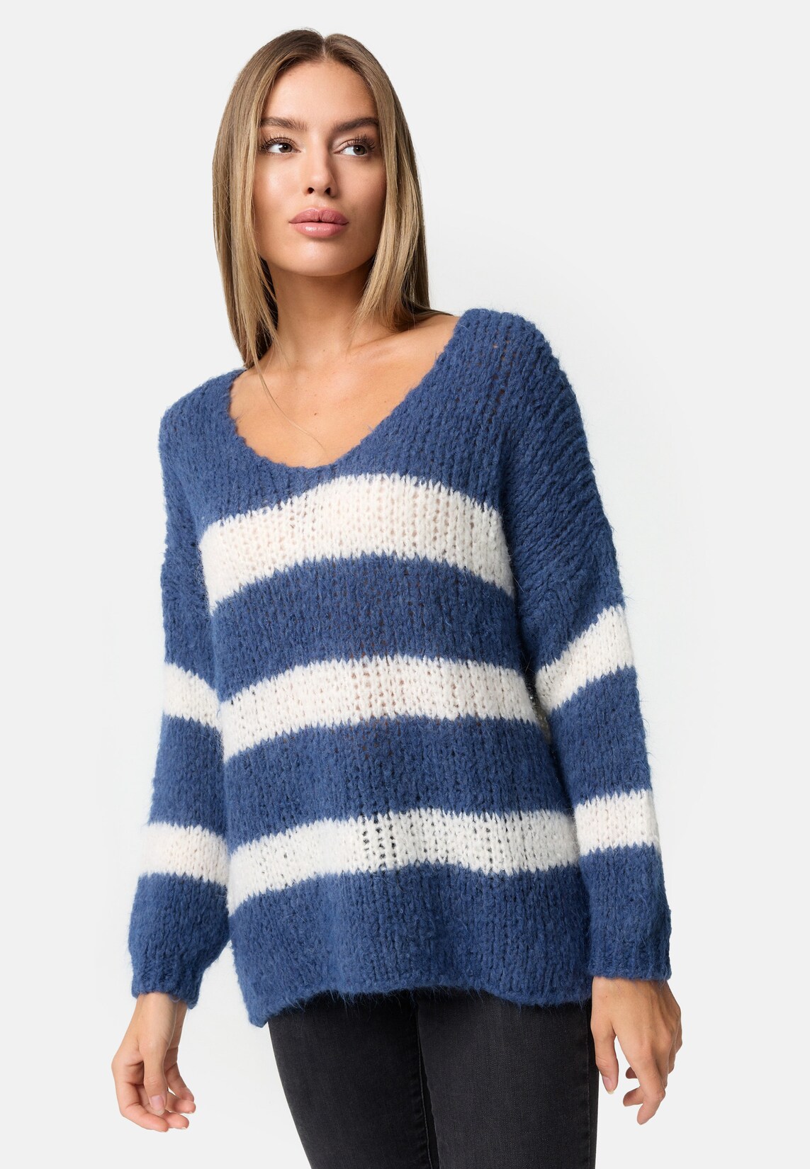 PM SELECTED Damen Warmer Strickpullover Pullover mit Candy Stripes in Einheitsgröße PM67