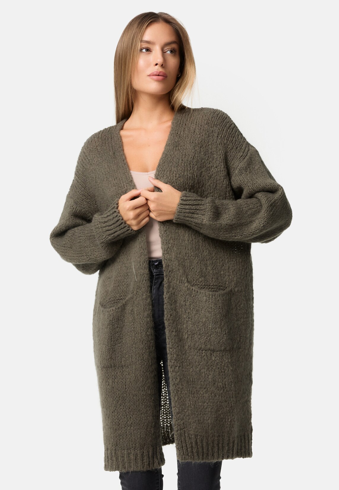 PM SELECTED Damen Warme Strickjacke Cardigan mit Taschen in Einheitsgröße PM69